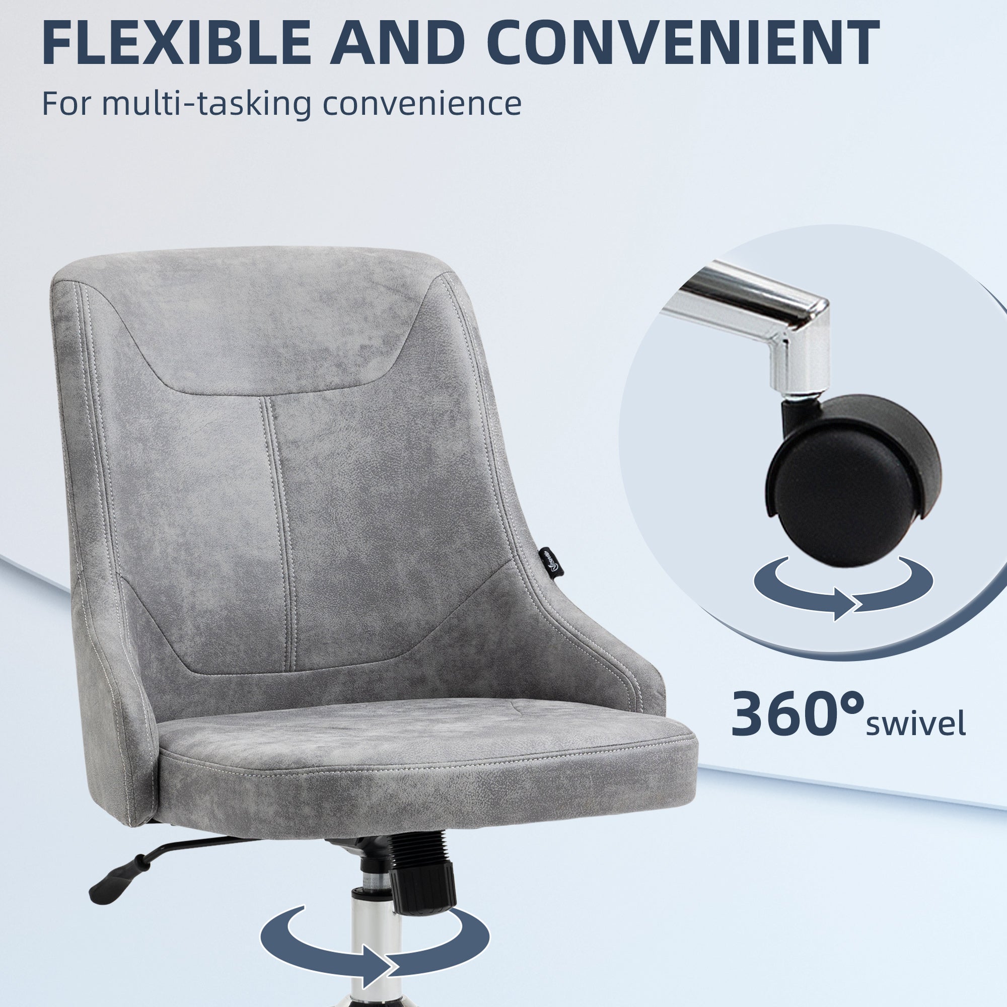 Vinsetto Mid-Back Home Office Chair, Height Adjustable Task Chair with 360 Degree Swivel and Tilt Function, Light Grey