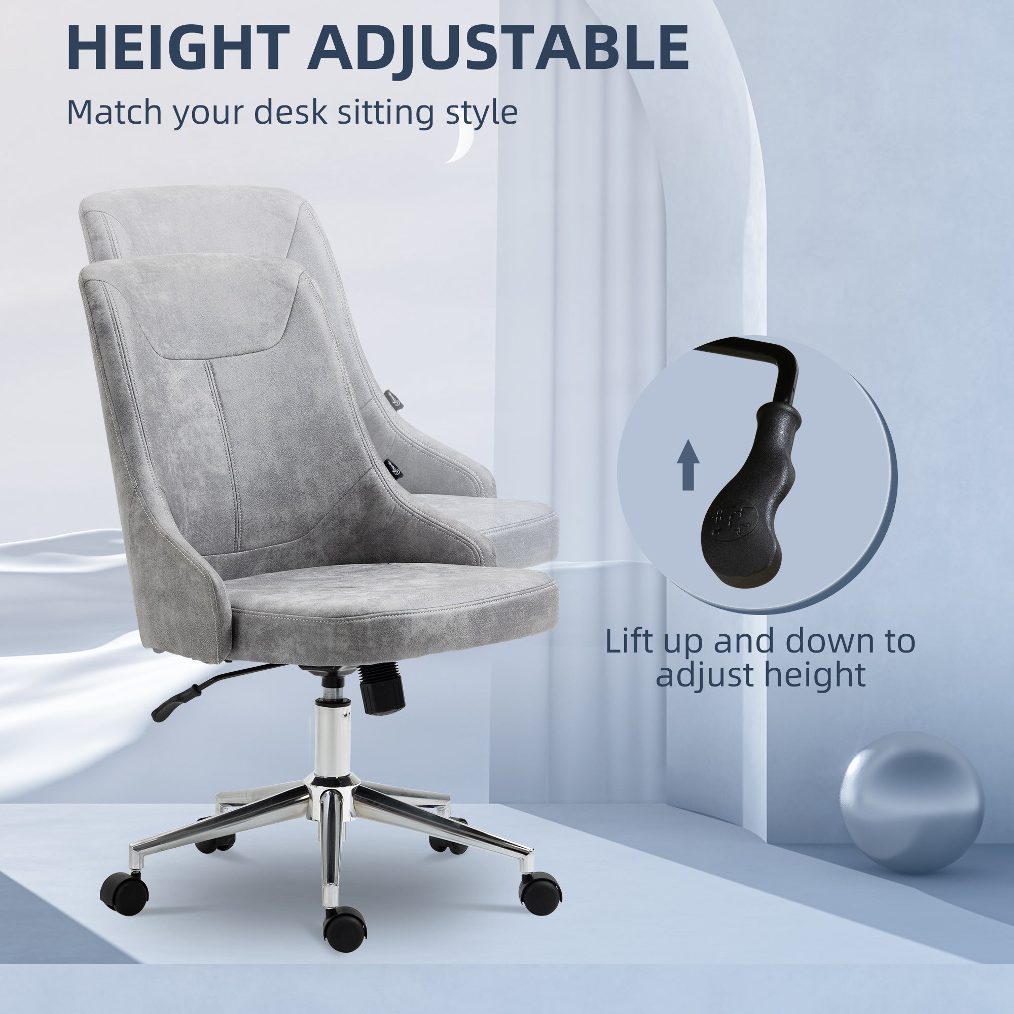 Vinsetto Mid-Back Home Office Chair, Height Adjustable Task Chair with 360 Degree Swivel and Tilt Function, Light Grey