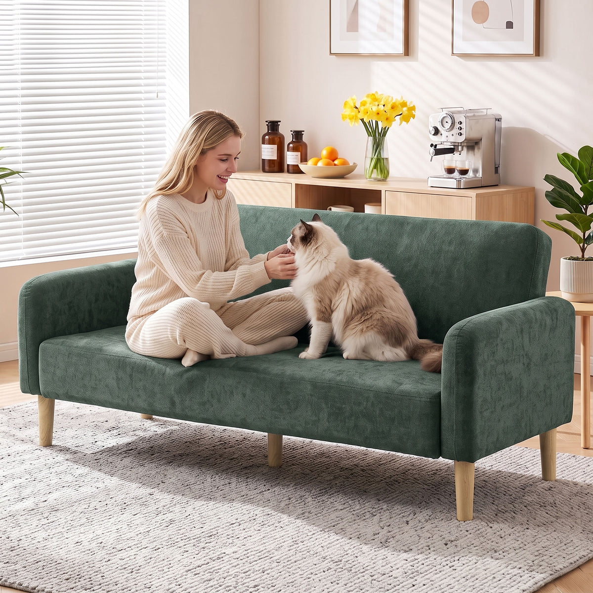 2 Seater Sofa, 160cm Velvet Small Couch with 20cm Thick Padding, Wide and Deep Seat, Plush Backrest, Loveseat Sofa Settee for Small Space, Living Room, Bedroom, Home Office, Dark Green
