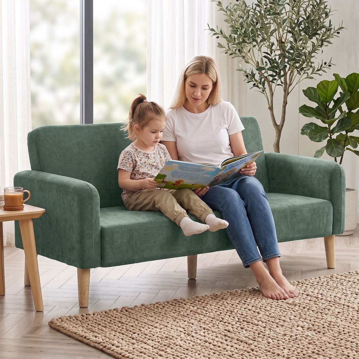 2 Seater Sofa, 160cm Velvet Small Couch with 20cm Thick Padding, Wide and Deep Seat, Plush Backrest, Loveseat Sofa Settee for Small Space, Living Room, Bedroom, Home Office, Dark Green