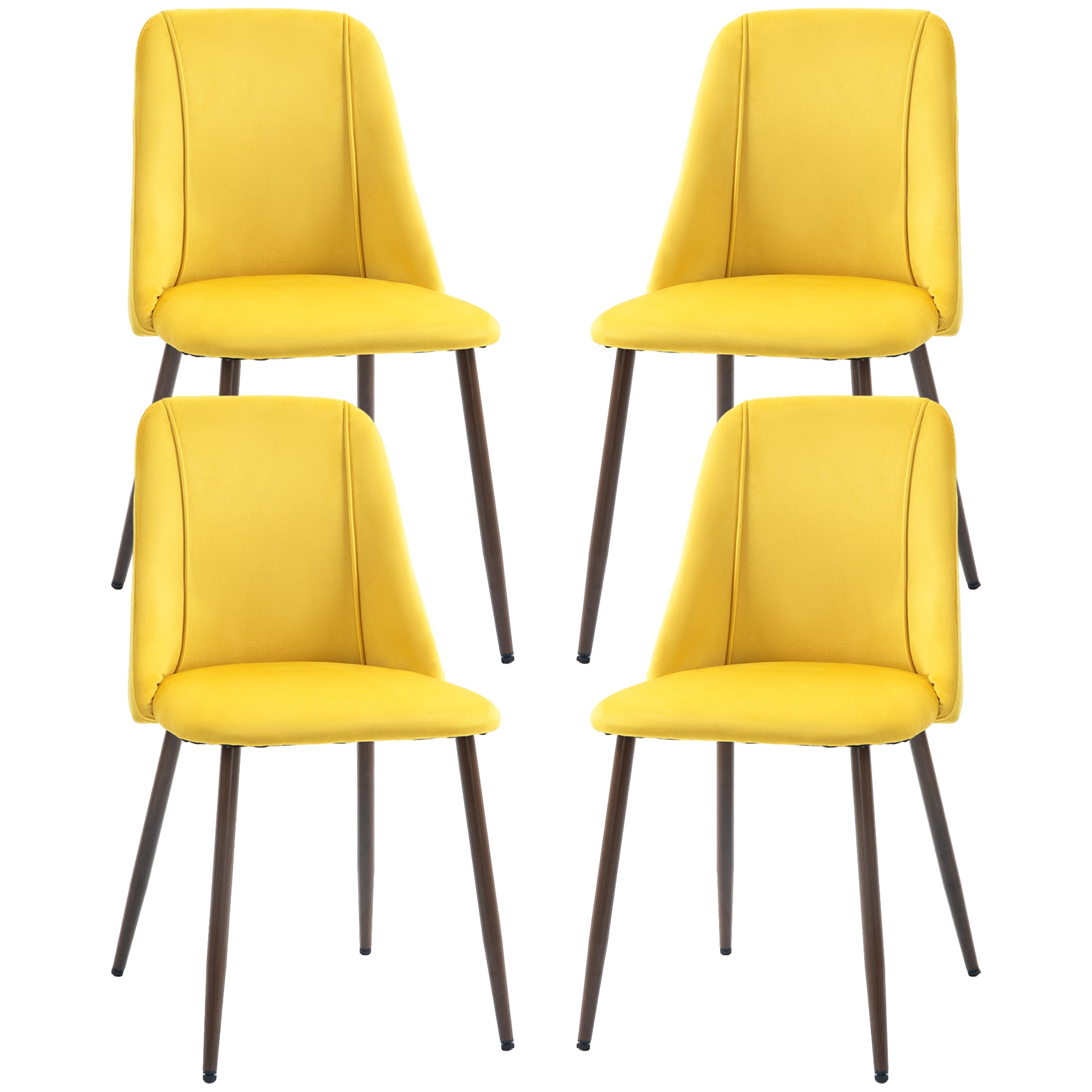 HOMCOM Dining Chairs Set of 4, Modern Kitchen Chairs with Velvet-touch Upholstery, Curved Back and Wood-grain Steel Legs, Accent Chairs for Living Room, Bedroom, Yellow