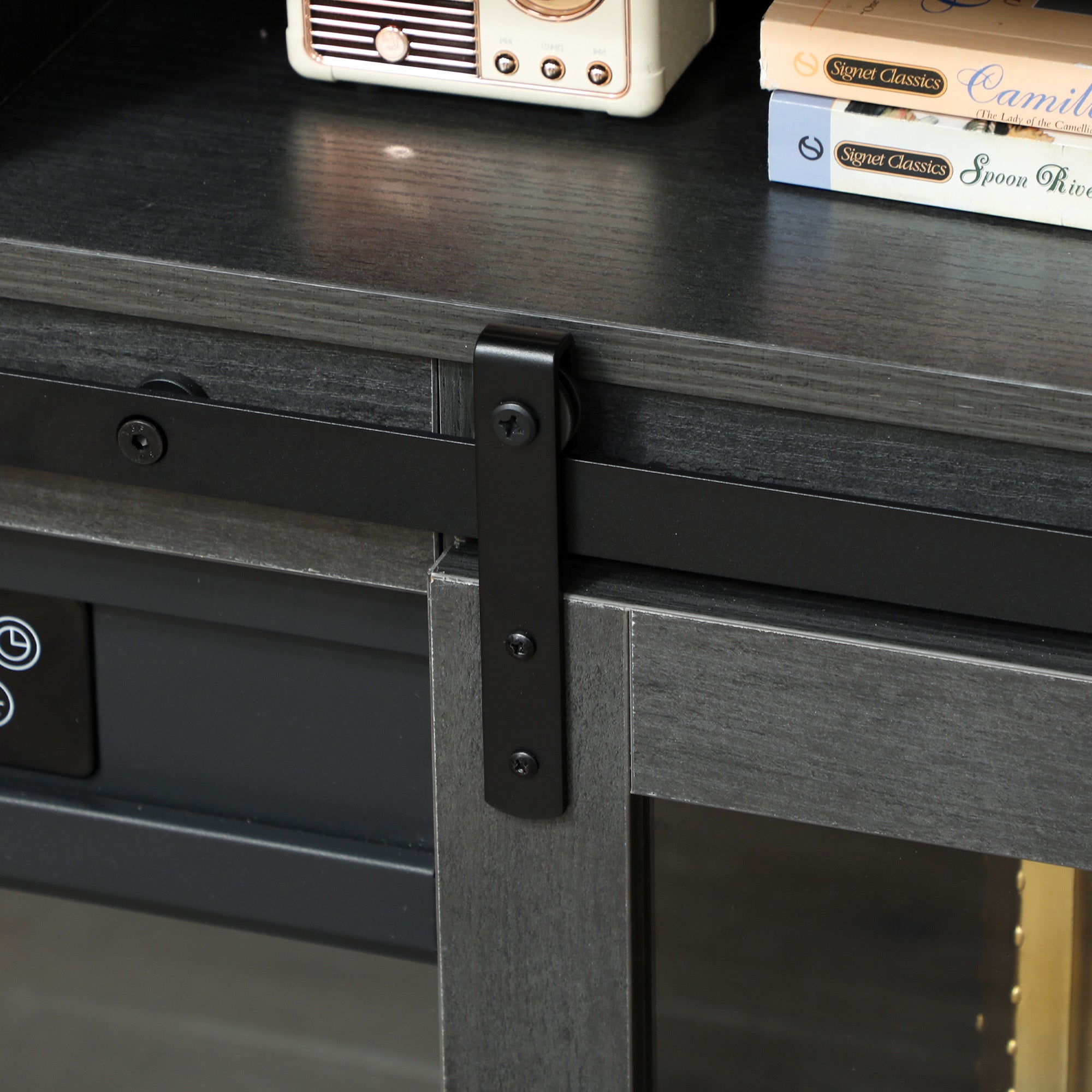 Fireplace TV Stand for TVs Up to 80 Inches, Modern Entertainment Center with 36" Glass Electric Fireplace & LED Lights, TV Console with Open Storage and Side Cabinets for Living Room, Gray