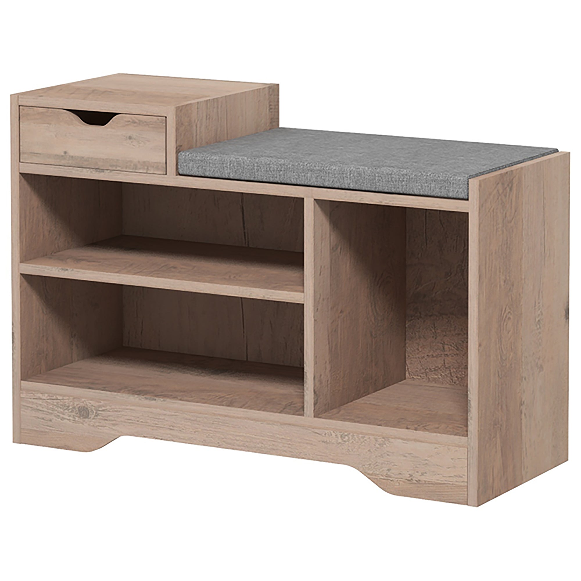 HOMCOM Shoe Storage Bench, Shoe Rack Bench with Seating Cushion, Drawer, 3 Open Compartments and Table Top for Entryway, Hallway, Distressed Grey