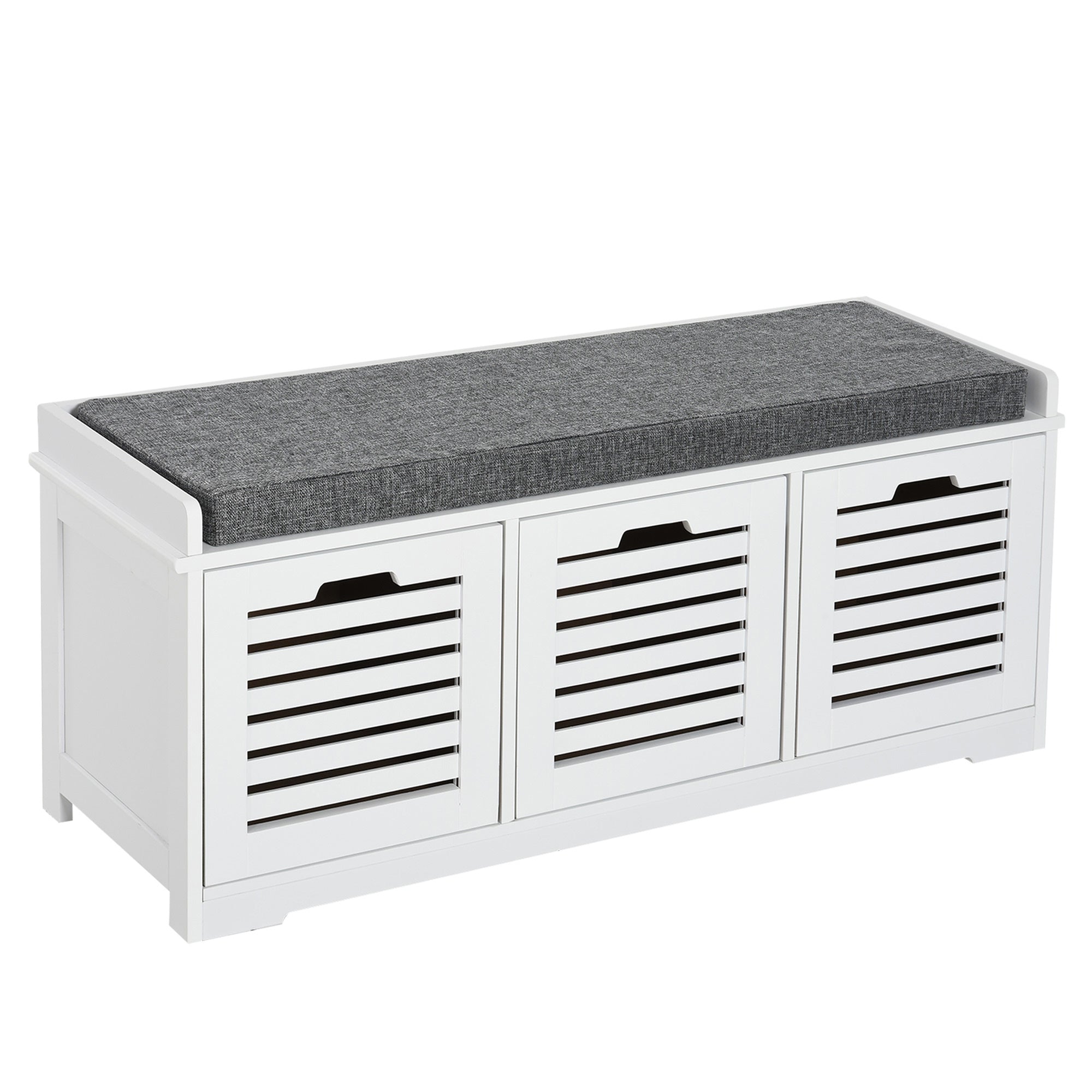 HOMCOM Upholstered Shoe Cabinet Storage Bench with Padded Cushion, with 3 drawer Enough Storage Space Bench Stool for Living Room Entryway Furniture, White