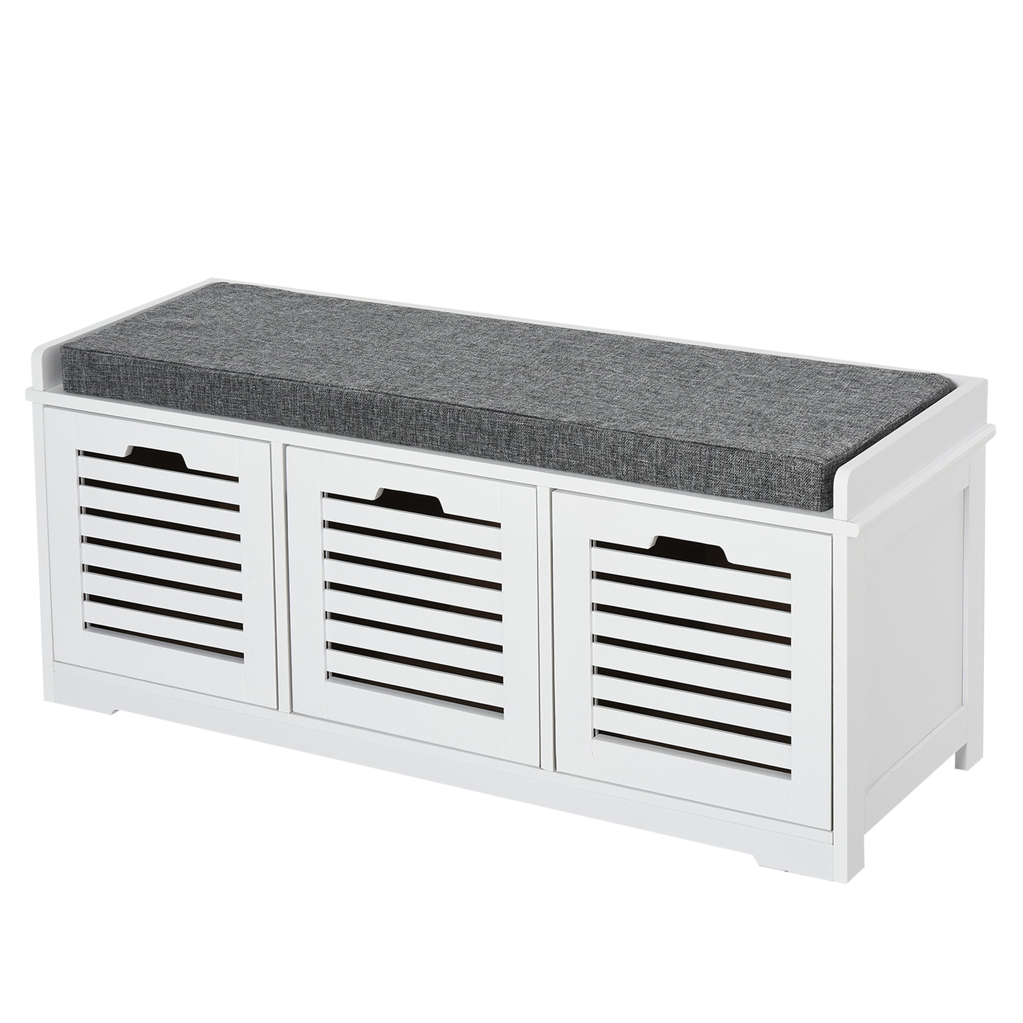 HOMCOM Upholstered Shoe Cabinet Storage Bench with Padded Cushion, with 3 drawer Enough Storage Space Bench Stool for Living Room Entryway Furniture, White