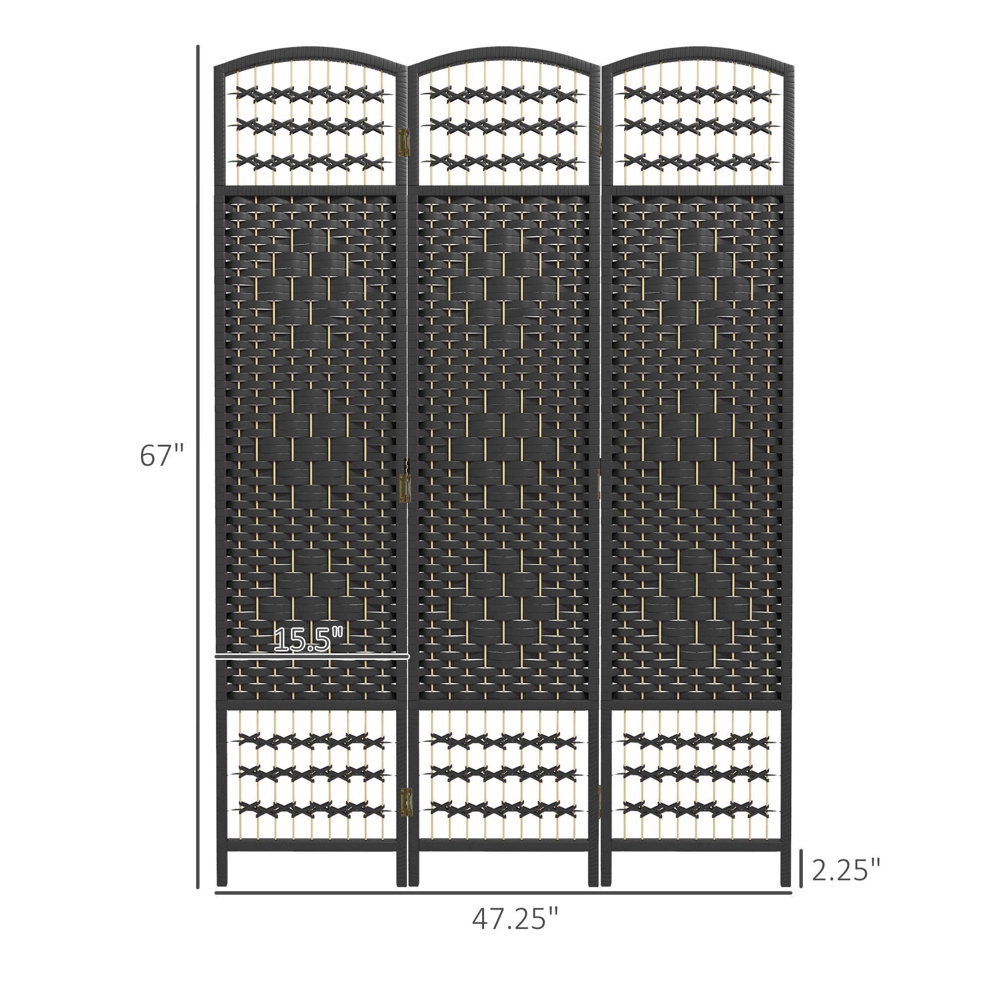 3 Panel Folding Room Divider Portable Privacy Screen Wave Fiber Room Partition for Home Office Black