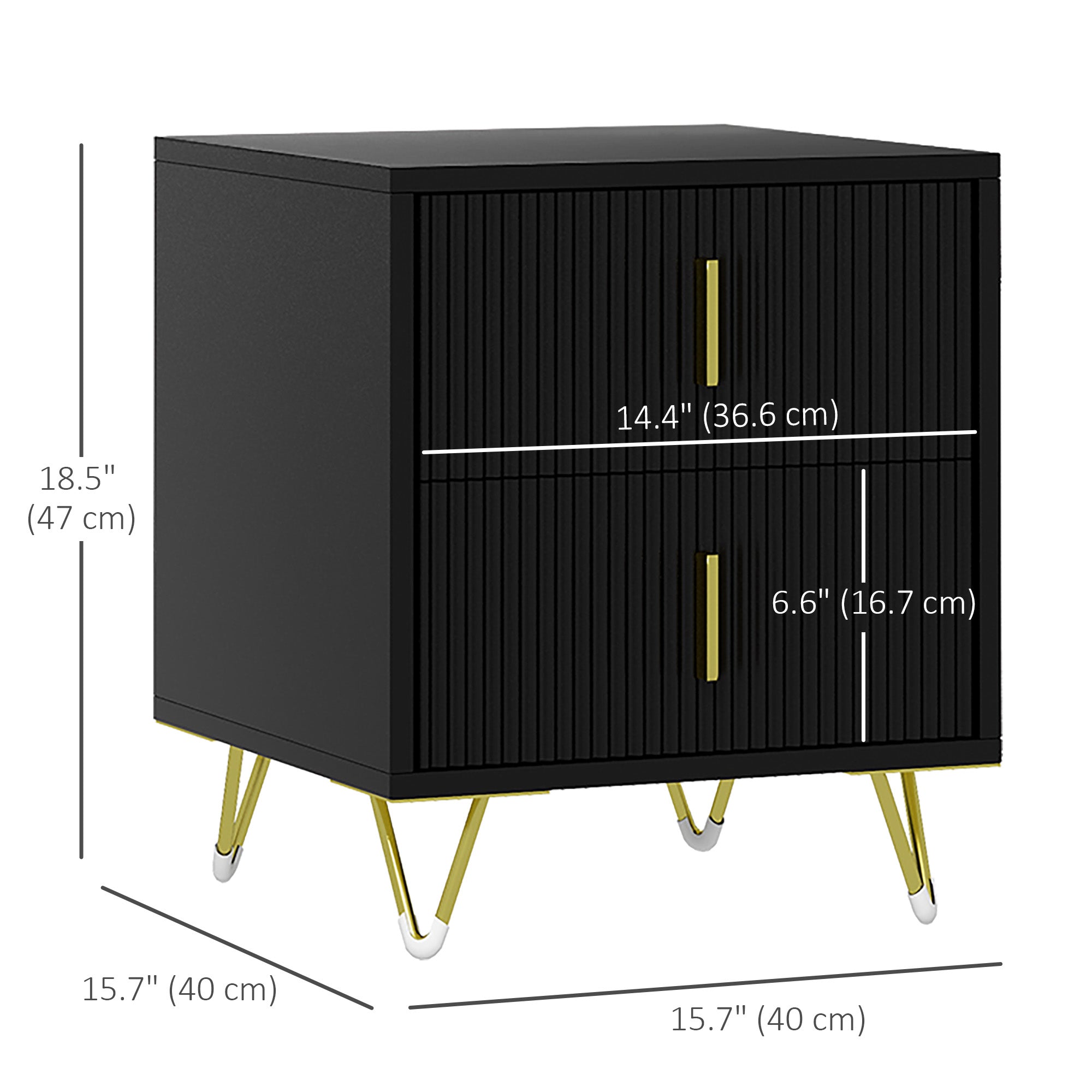 HOMCOM Nightstand, Bedside Table with 2 Drawers, Side End Table with Metal Legs for Bedroom, Black