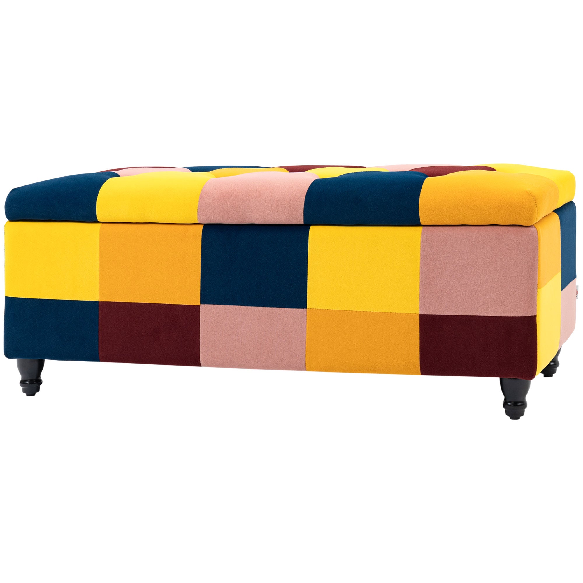 HOMCOM 114 x 47 x 47cm Velvet Storage Ottoman, Button-tufted Footstool Box, Toy Chest with Lid for Living Room, Bedroom, Multicoloured