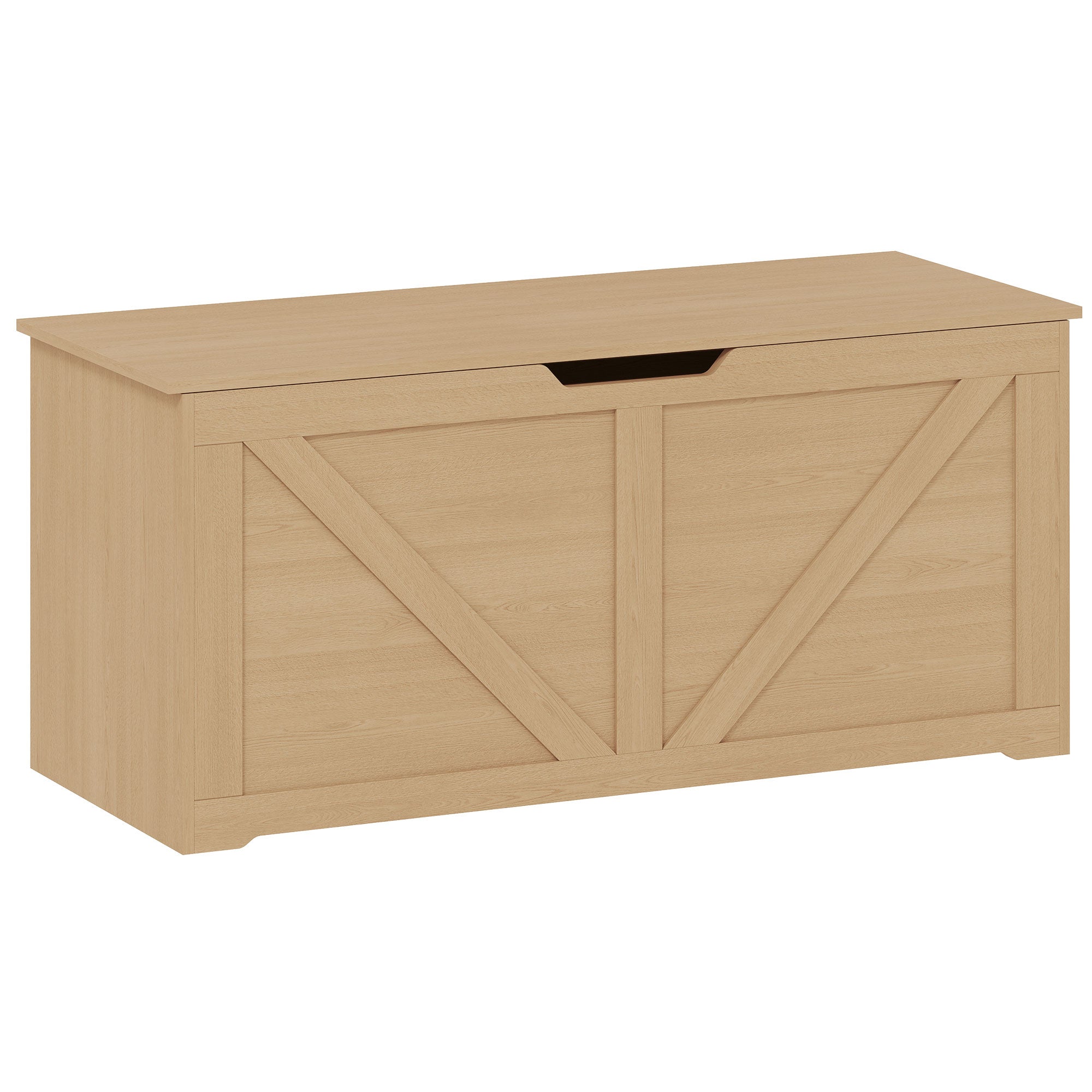 127L Storage Chest, Shoe Storage Trunk Bench Box with 2 Safety Hinges and U-shaped Cut-out Pull, Blanket Box Ottoman for Bedroom, Living Room, Entryway, 100 x 40 x 45 cm, Nature Wood Finish