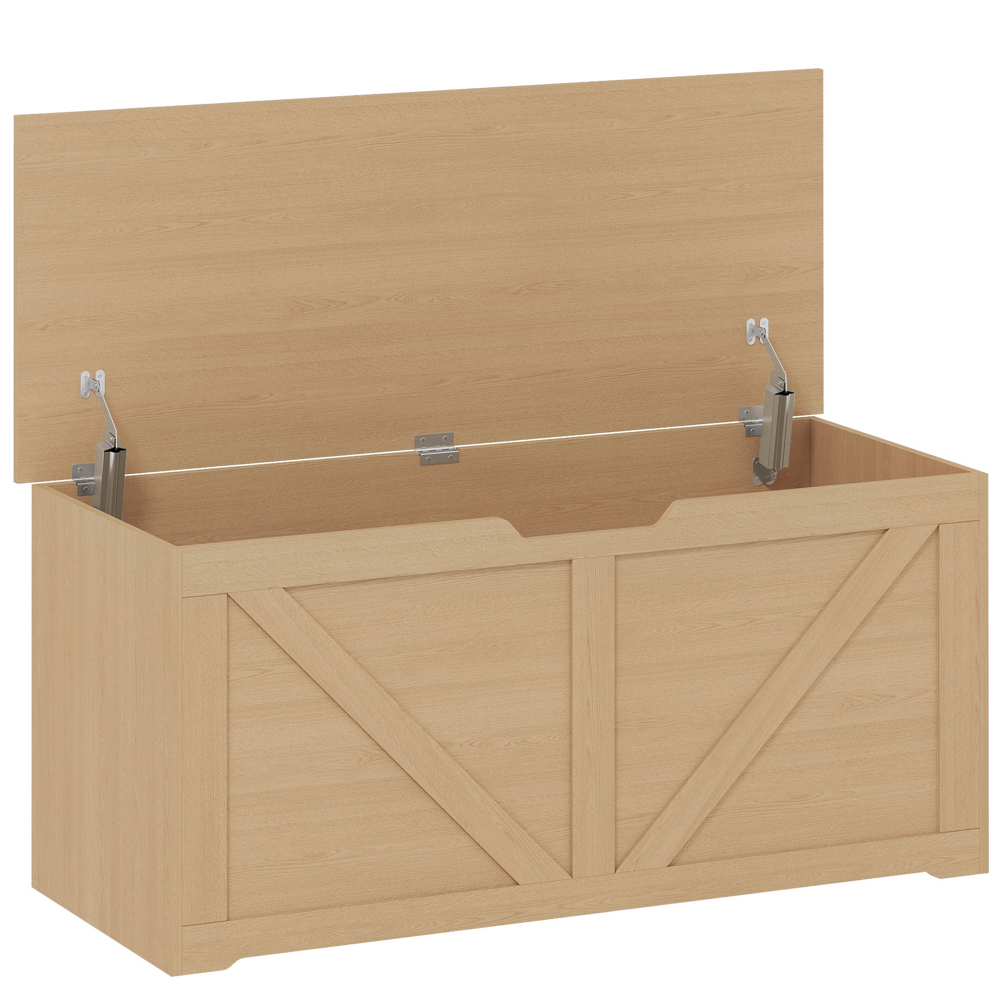 127L Storage Chest, Shoe Storage Trunk Bench Box with 2 Safety Hinges and U-shaped Cut-out Pull, Blanket Box Ottoman for Bedroom, Living Room, Entryway, 100 x 40 x 45 cm, Nature Wood Finish