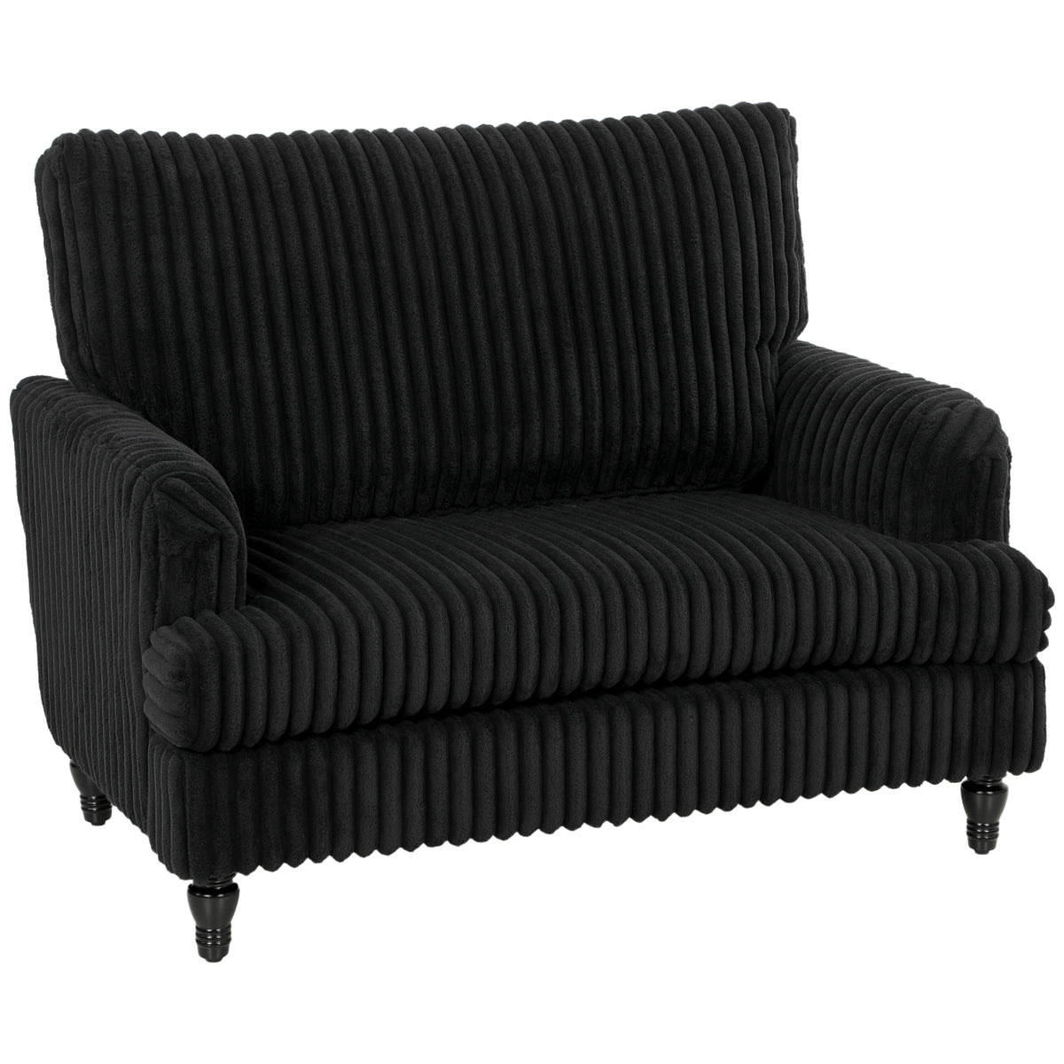 Modern Accent Chair, Corduroy Single Sofa Armchair with Stripes, Turned Legs and Wide Seat, Upholstered Snuggle Chair for Living Room, Bedroom, Black
