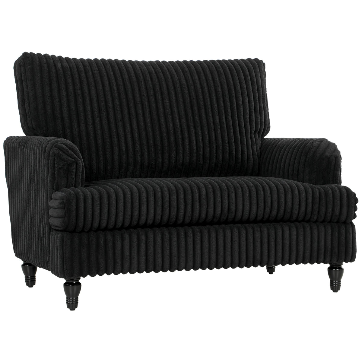 Modern Accent Chair, Corduroy Single Sofa Armchair with Stripes, Turned Legs and Wide Seat, Upholstered Snuggle Chair for Living Room, Bedroom, Black