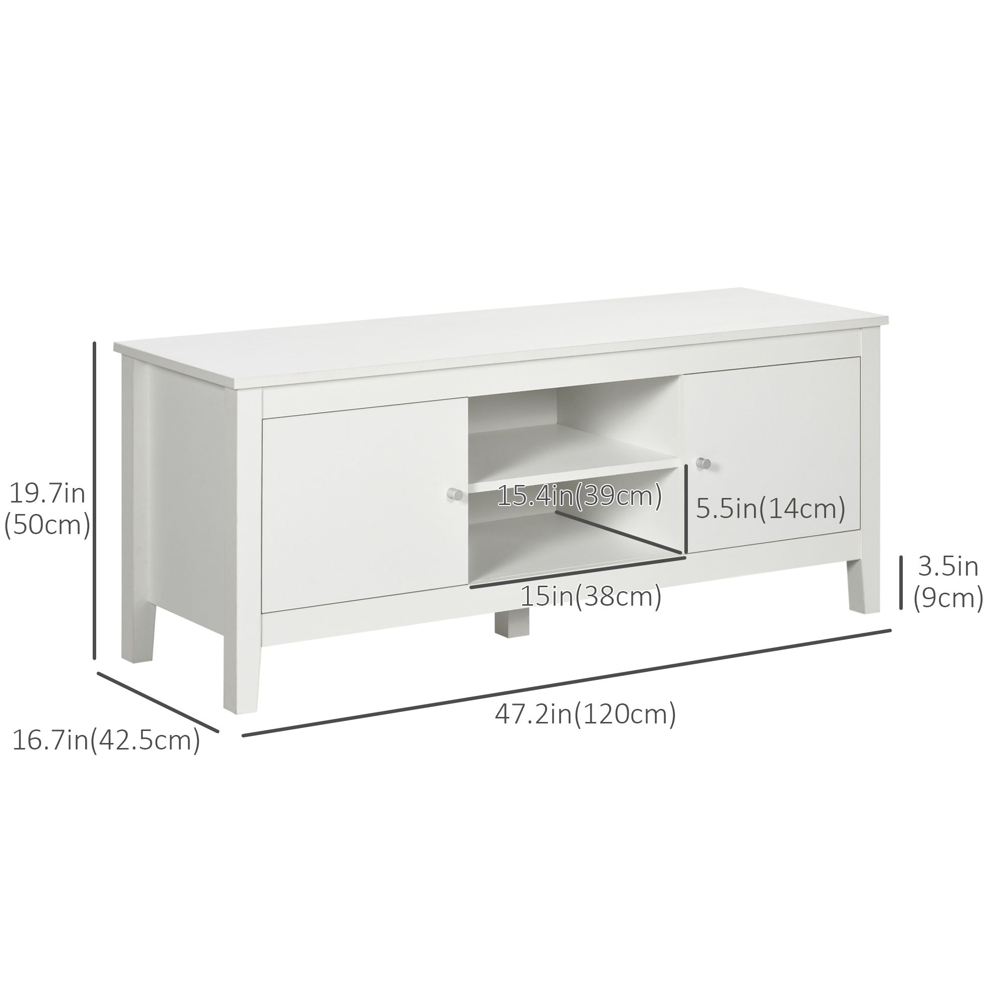 HOMCOM TV Stand Cabinet for TVs up to 55 inches, TV Bench with Storage Shelves and 2 Doors for Living Room, Bedroom, White