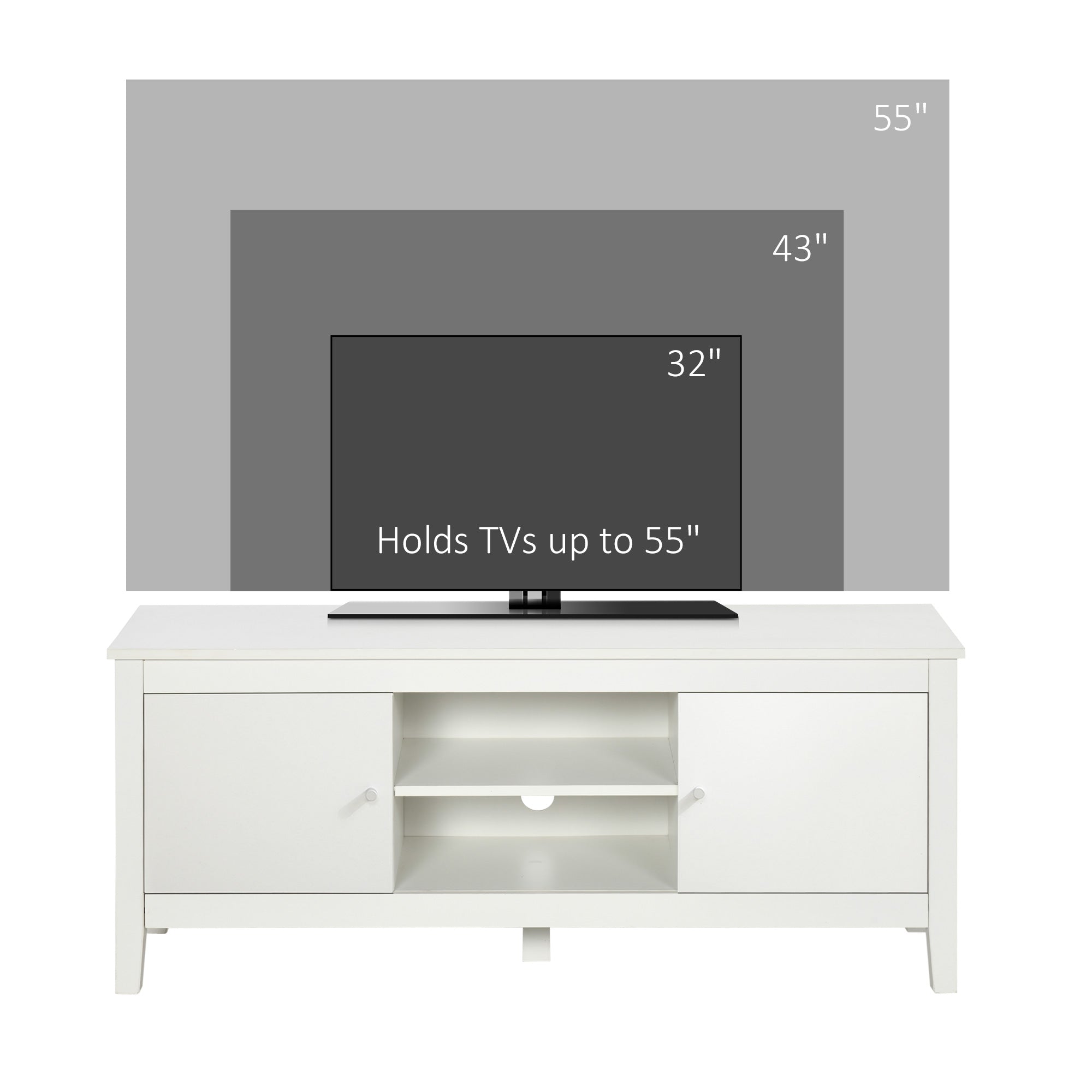 HOMCOM TV Stand Cabinet for TVs up to 55 inches, TV Bench with Storage Shelves and 2 Doors for Living Room, Bedroom, White