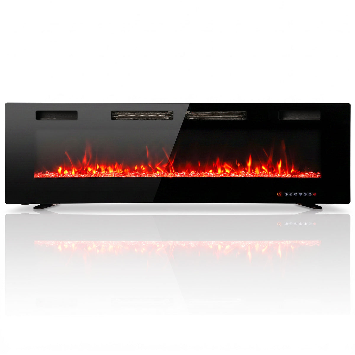 60\" Electric Fireplace Insert, Ultra-Thin Recessed, Wall Mounted and Freestanding Fireplace w/ Flame Effect, Adjustable Brightness, Crystal Stone, Remote, 750W/1500W, Black
