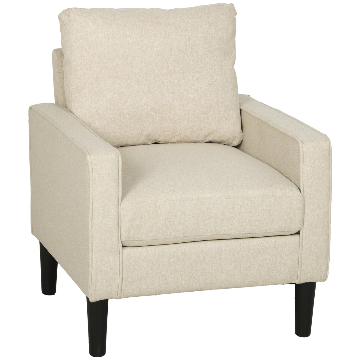 Armchair, Removable Pillow Linen Accent Chair, Comfy Spring Cushion Reading Lounge for Living Room, Bedroom, Study, Cream