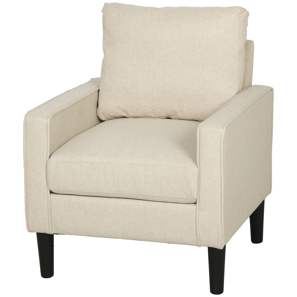 Armchair, Removable Pillow Linen Accent Chair, Comfy Spring Cushion Reading Lounge for Living Room, Bedroom, Study, Cream