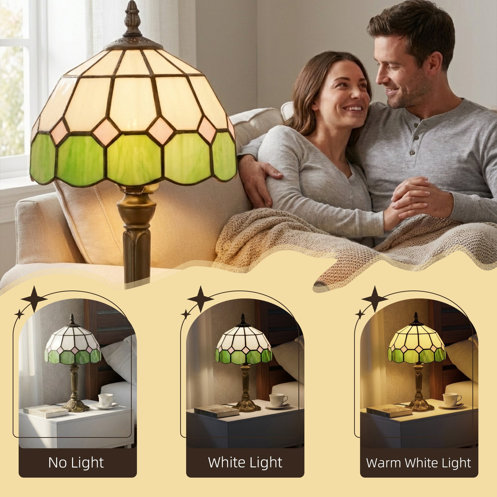 Handmade Stained Glass Table Lamp, Tiffany-Style Bedside Lamp for Bedroom, Living room, Home, Nightstand, Decorative Night Light, Green