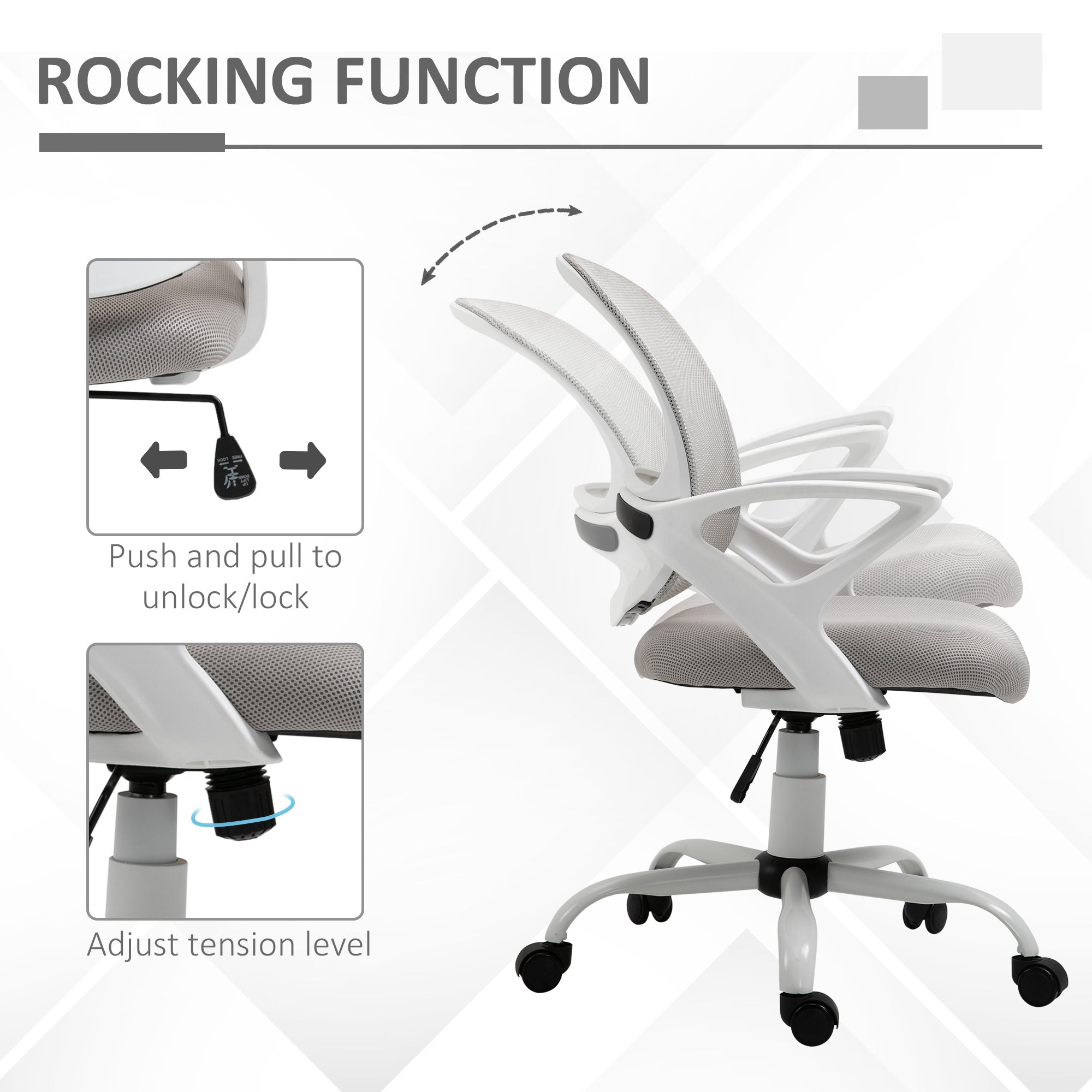 Ergonomic Mesh Office Chair, Swivel Mid Back Computer Desk Chair with  Lumbar Back Support, Adjustable Height, Rocking Function, Rolling Wheels, for Home Office Study, Gray