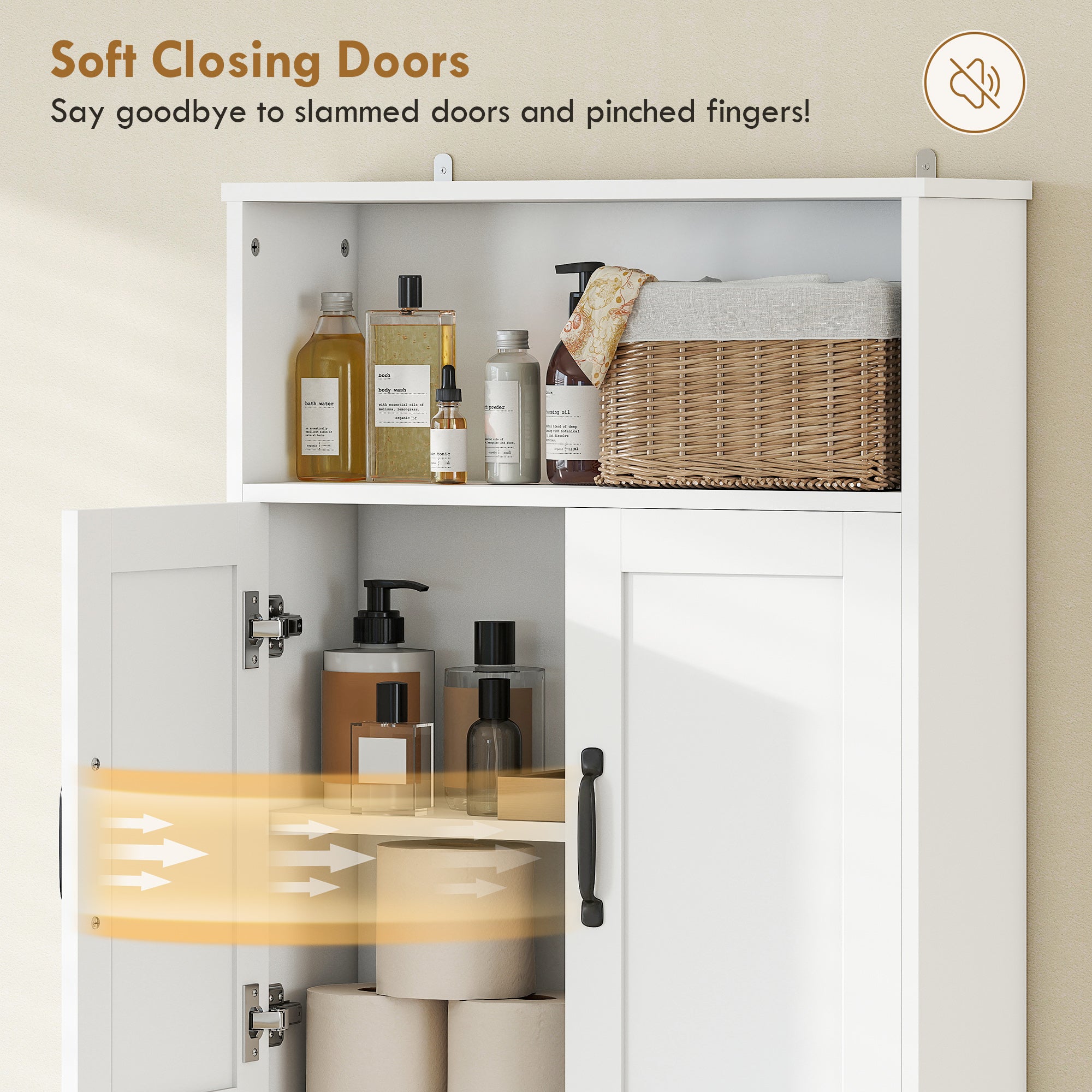 Over the Toilet Storage Cabinet, Over Toilet Bathroom Organizer with 2 Doors and Open Shelf, Freestanding Above Restroom Space Saver for Bathroom, Laundry, Restroom, White