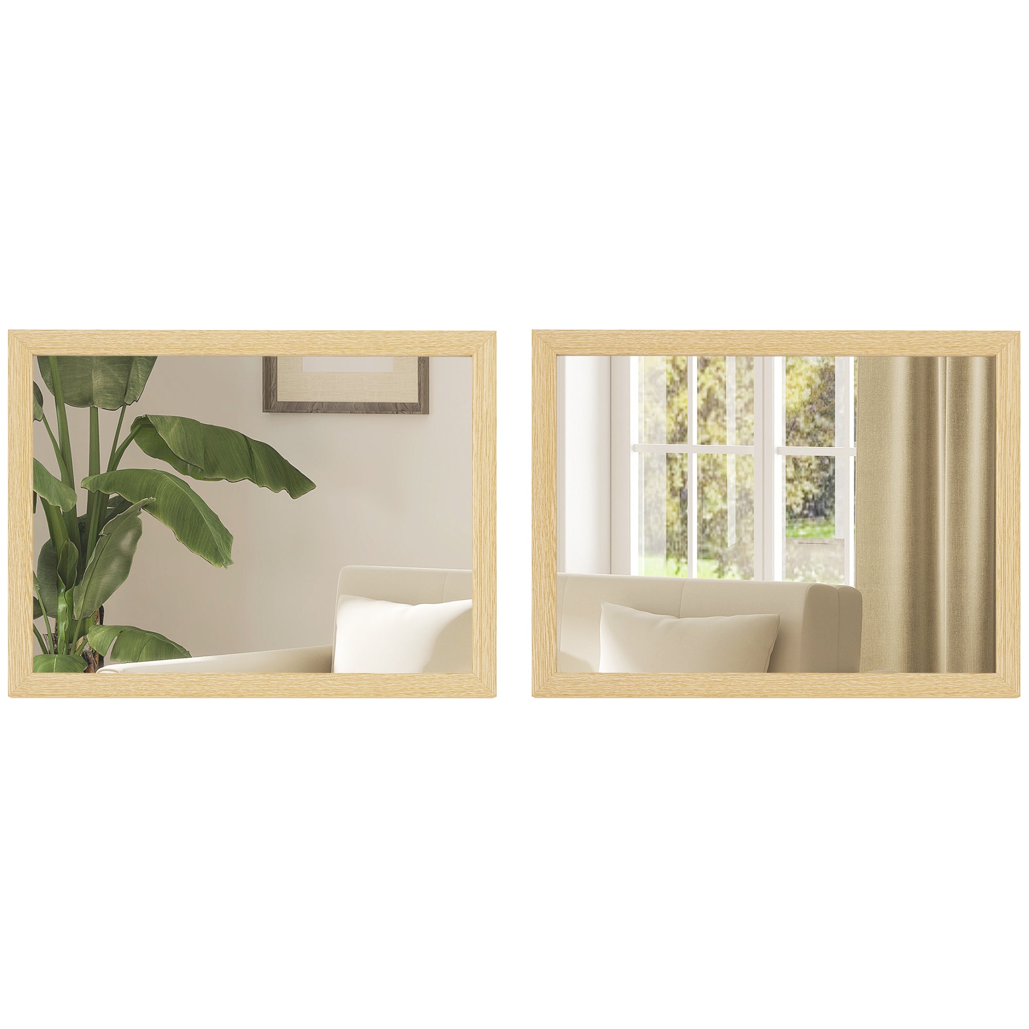 Decorative Rectangular Wall Mirror, 40W x 30H cm Wall-Mounted Bathroom Mirror for Living Room, Bedroom, Hallway, Set of 2, Natural Wood Finish
