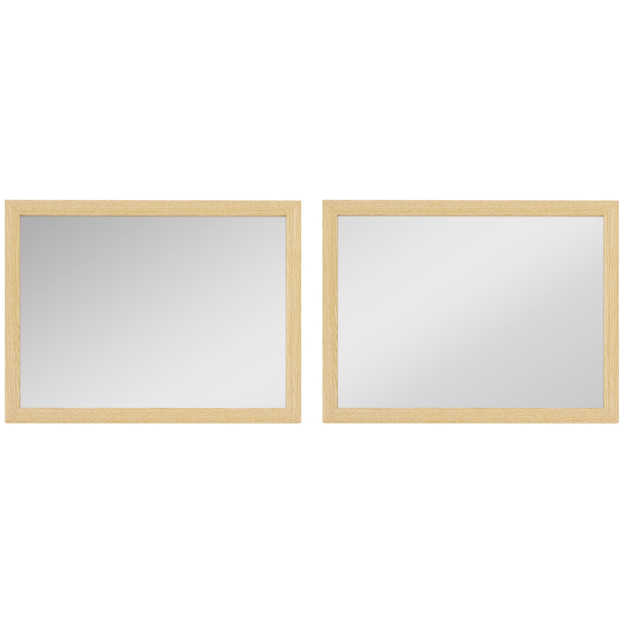 Decorative Rectangular Wall Mirror, 40W x 30H cm Wall-Mounted Bathroom Mirror for Living Room, Bedroom, Hallway, Set of 2, Natural Wood Finish