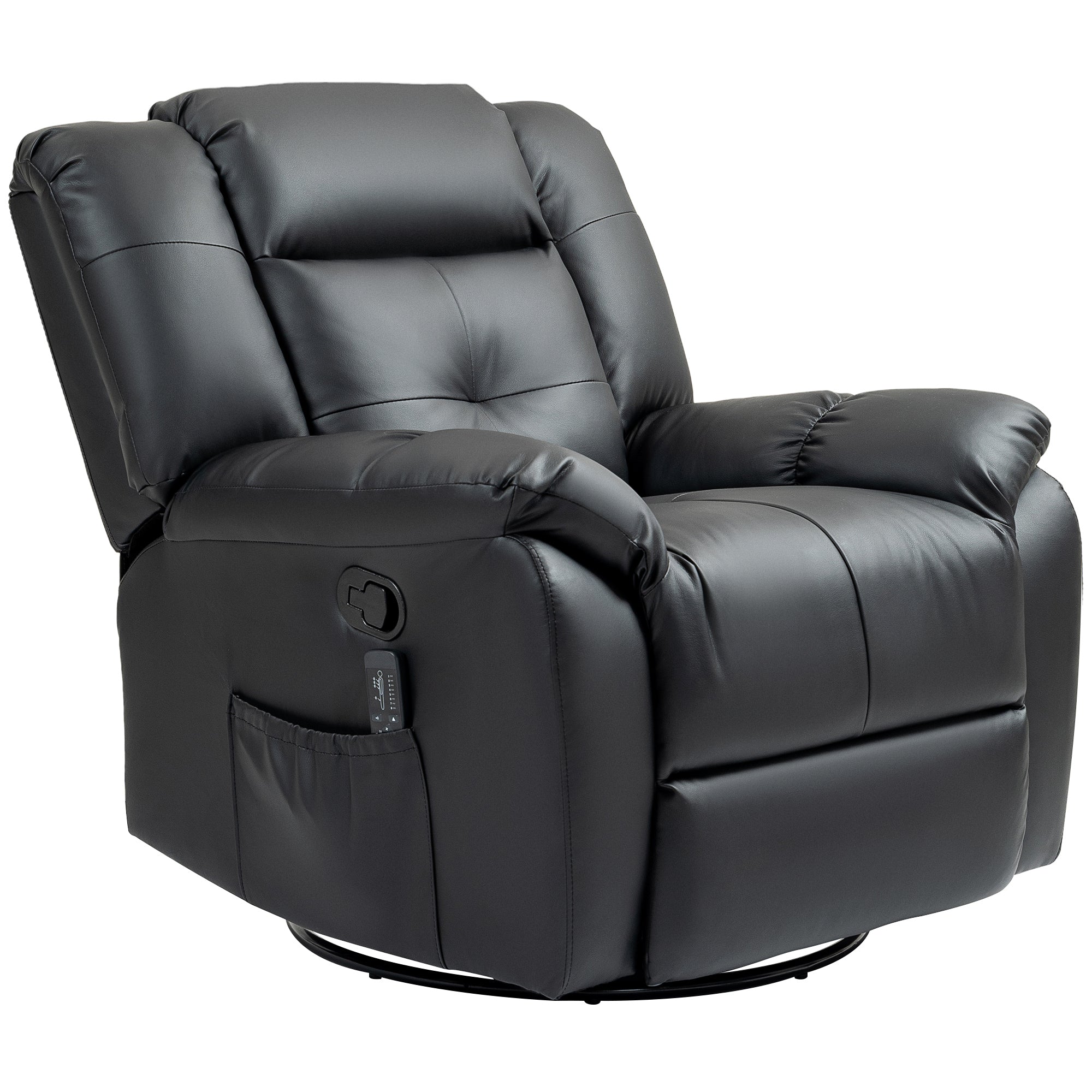 HOMCOM 8-Point Vibration Massage Recliner Chair for Living Room, PU Leather Manual Reclining Chair, Swivel Recliner with Remote Control, Rocking Function, Black