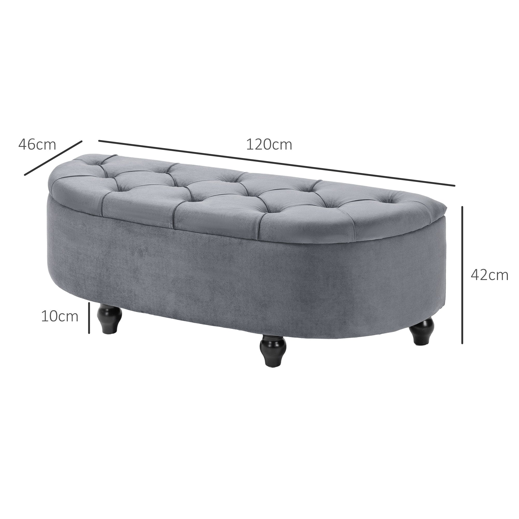 HOMCOM Semi-Circle Bed End Bench Ottoman with Storage Tufted Upholstered Accent Seat Footrest Stool with Rubberwood Legs for Bedroom & Entryway, Dark Grey