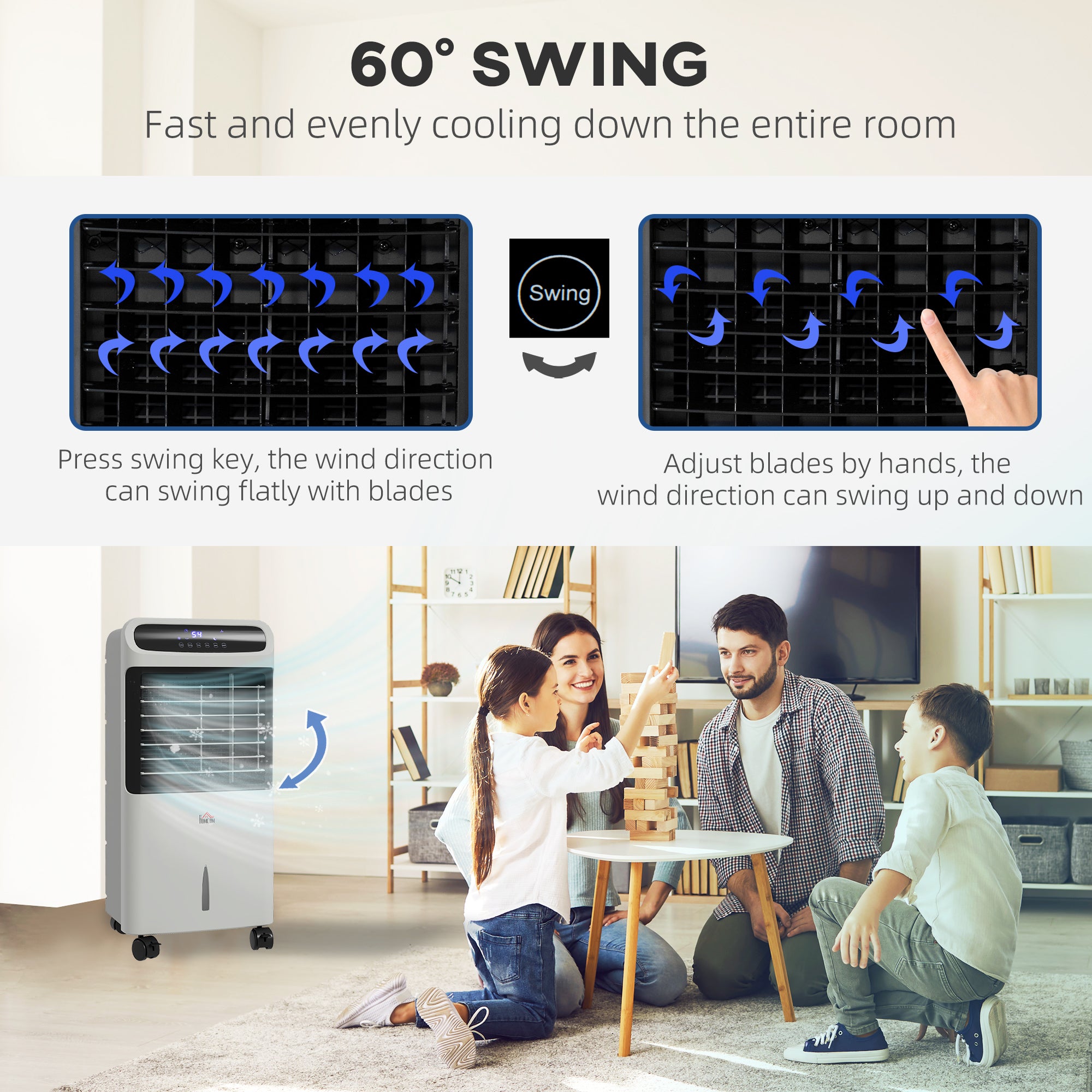 3-In-1 Ice Cooling Fan, Mobile Evaporative Air Cooler with Remote, Timer, Oscillating for Home Office, Bedroom, Gray - HOMCOM