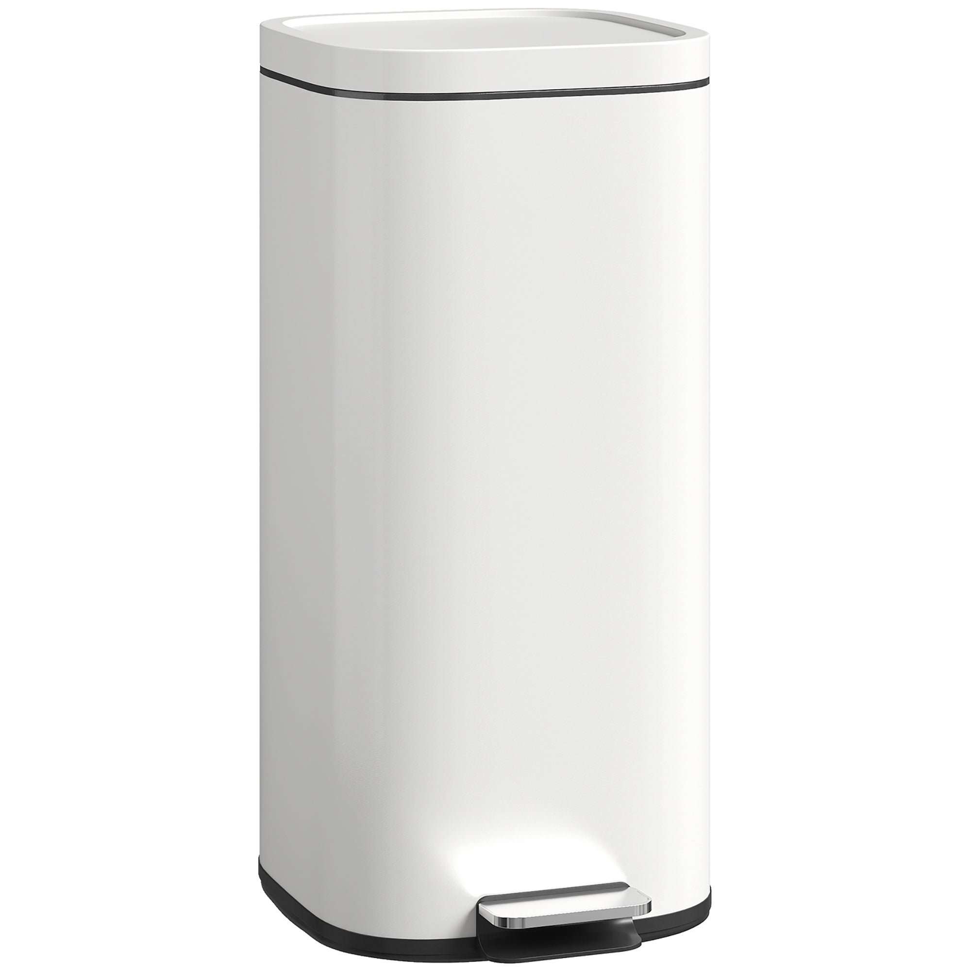 30L Kitchen Bin with Lid, Compact Pedal Bin with Soft-Close and Stay-Open Lid, Removable Inner Bucket, Fingerprint-Resistant for Kitchen, Home, Office, Bedroom, Cream White