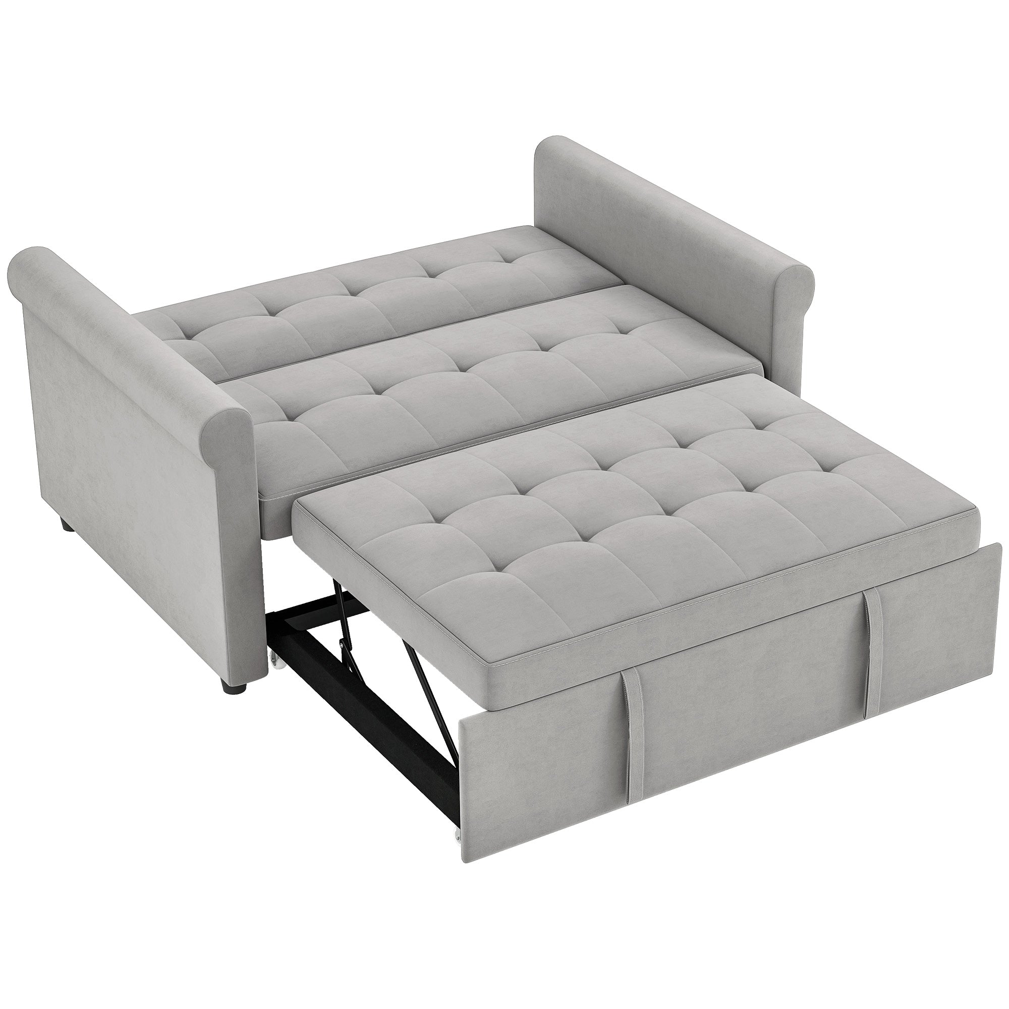2 Seater Sofa Bed with 7-Position Adjustable Backrest, Convertible Pull Out Sleeper Sofa, Mid-Century Modern Fabric Bed Settee for Living Room, Guest Room, Grey