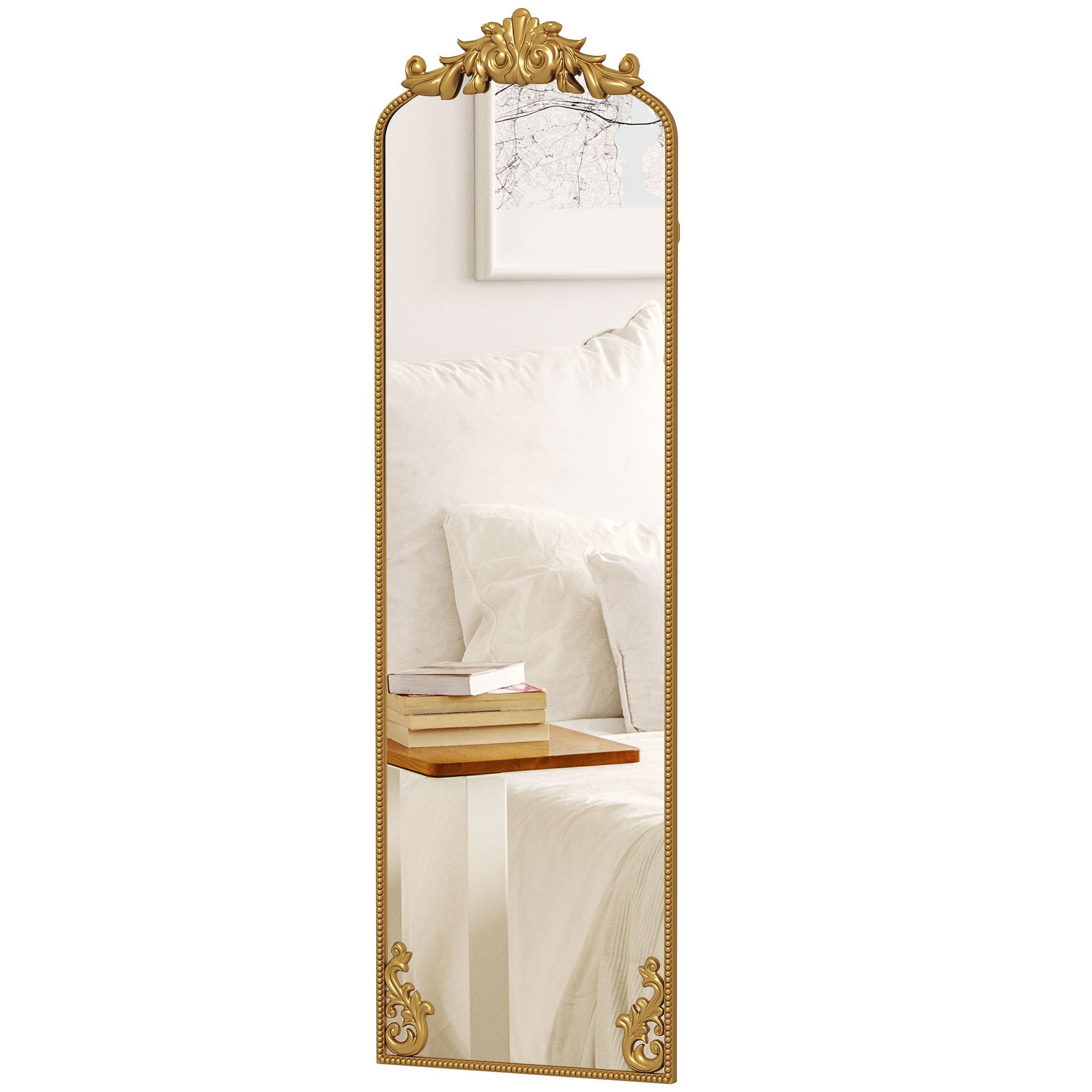 Full Length Mirror, 50 x 160 cm Hanging or Leaning Against Wall Floor Mirror with Baroque Metal Frame for Bedroom, Living Room, Dressing Room, Gold Tone