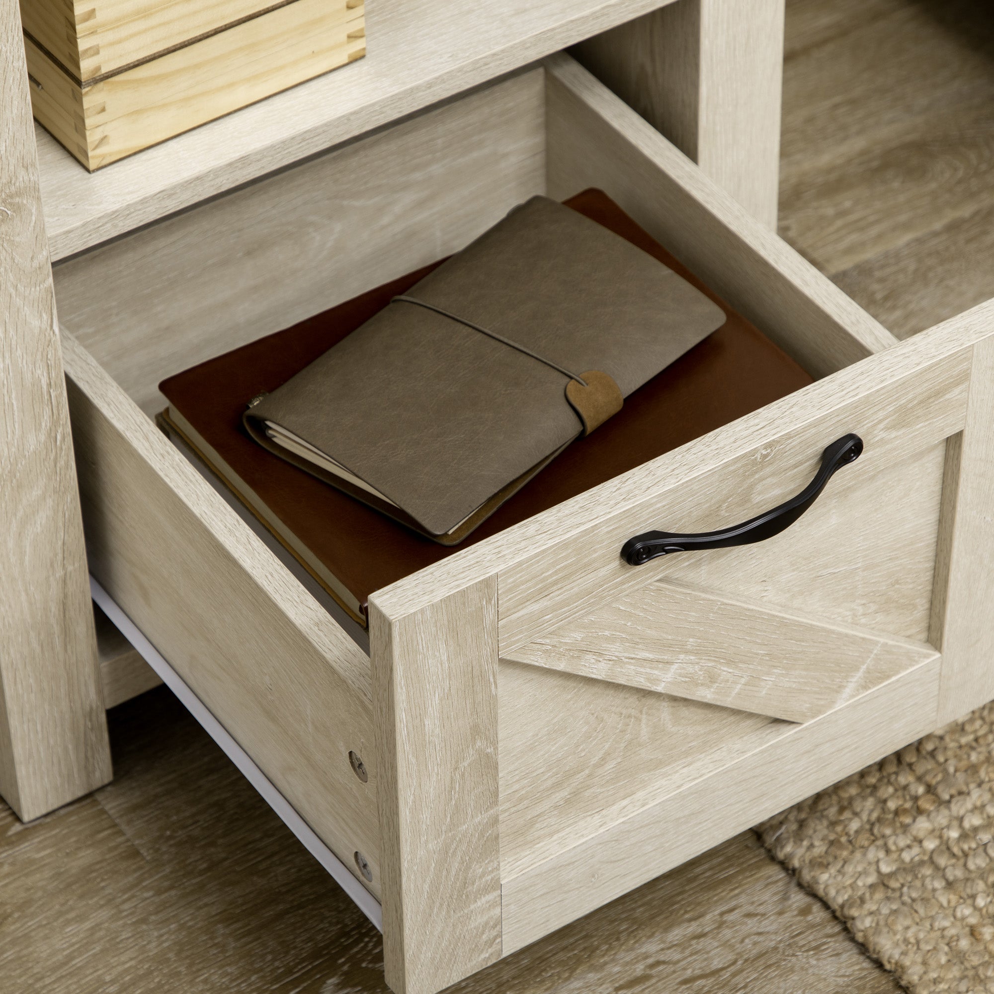 Farmhouse End Table with Storage for Living Room Oak