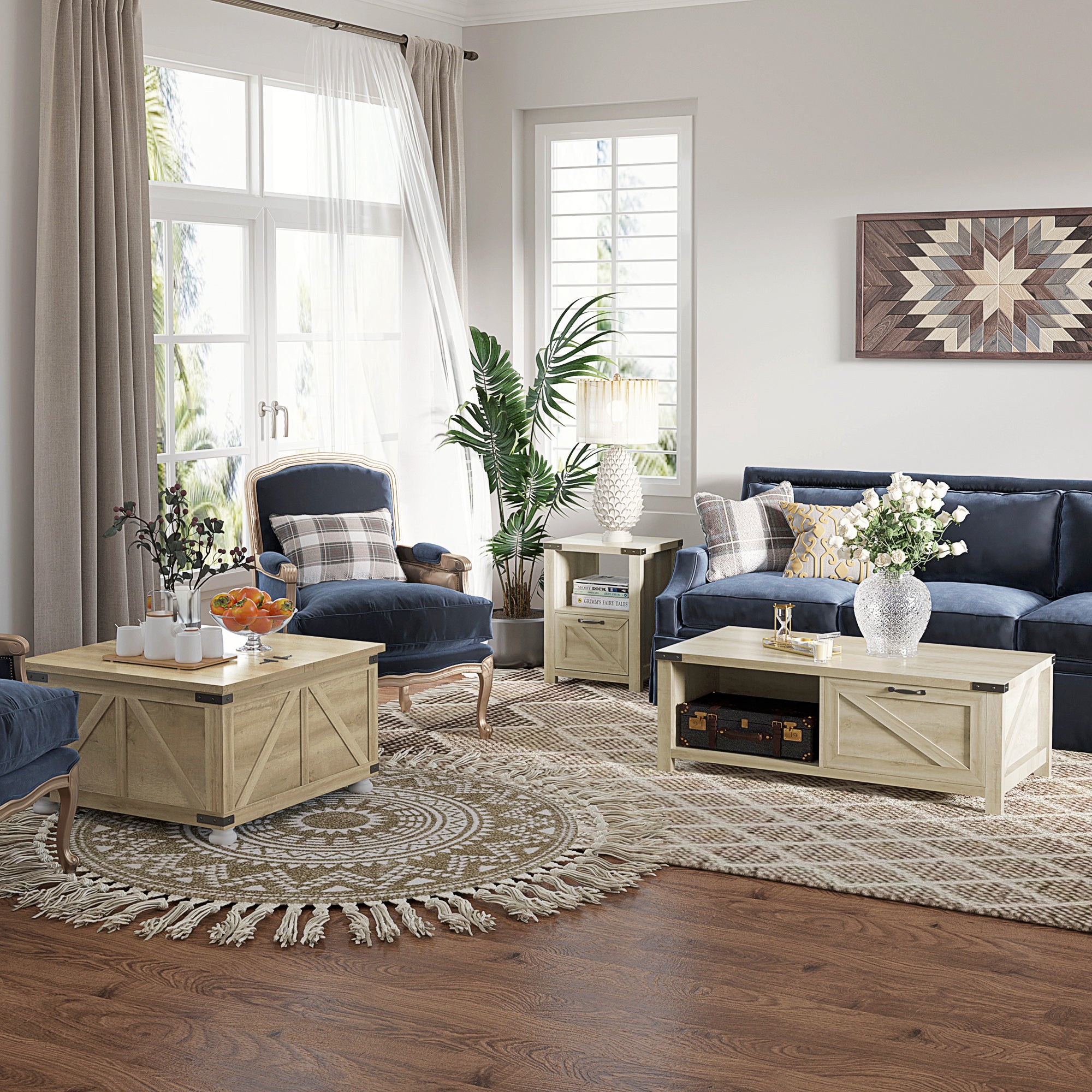 Farmhouse End Table with Storage for Living Room Oak