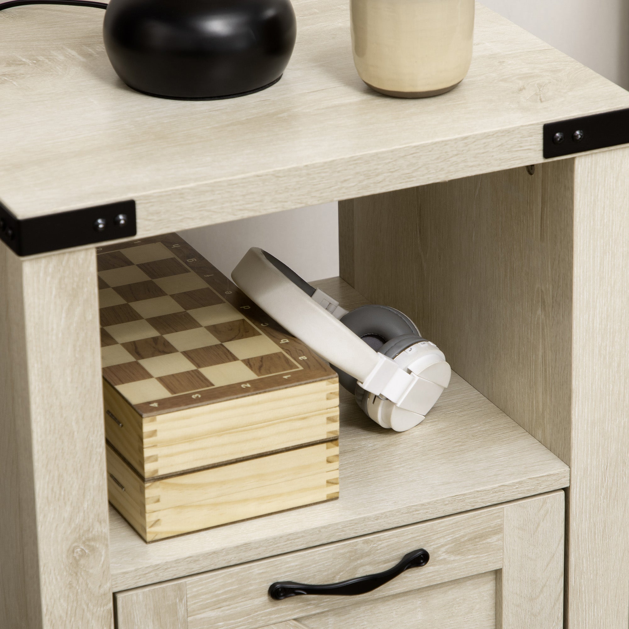 Farmhouse End Table with Storage for Living Room Oak