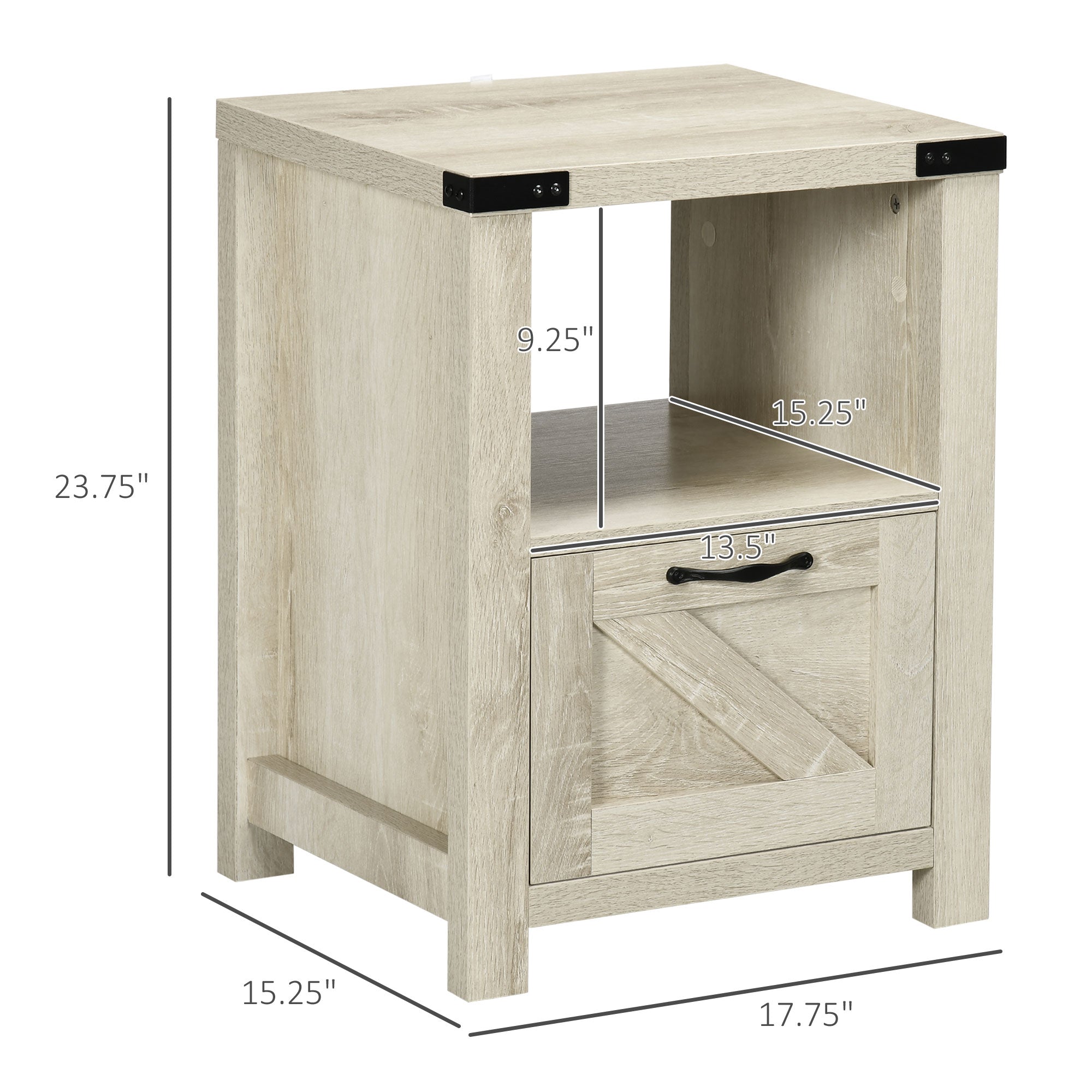 Farmhouse End Table with Storage for Living Room Oak