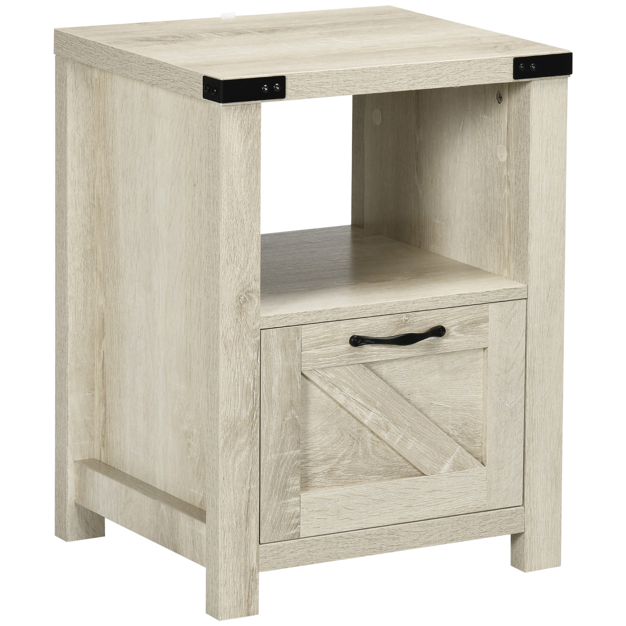 Farmhouse End Table with Storage for Living Room Oak