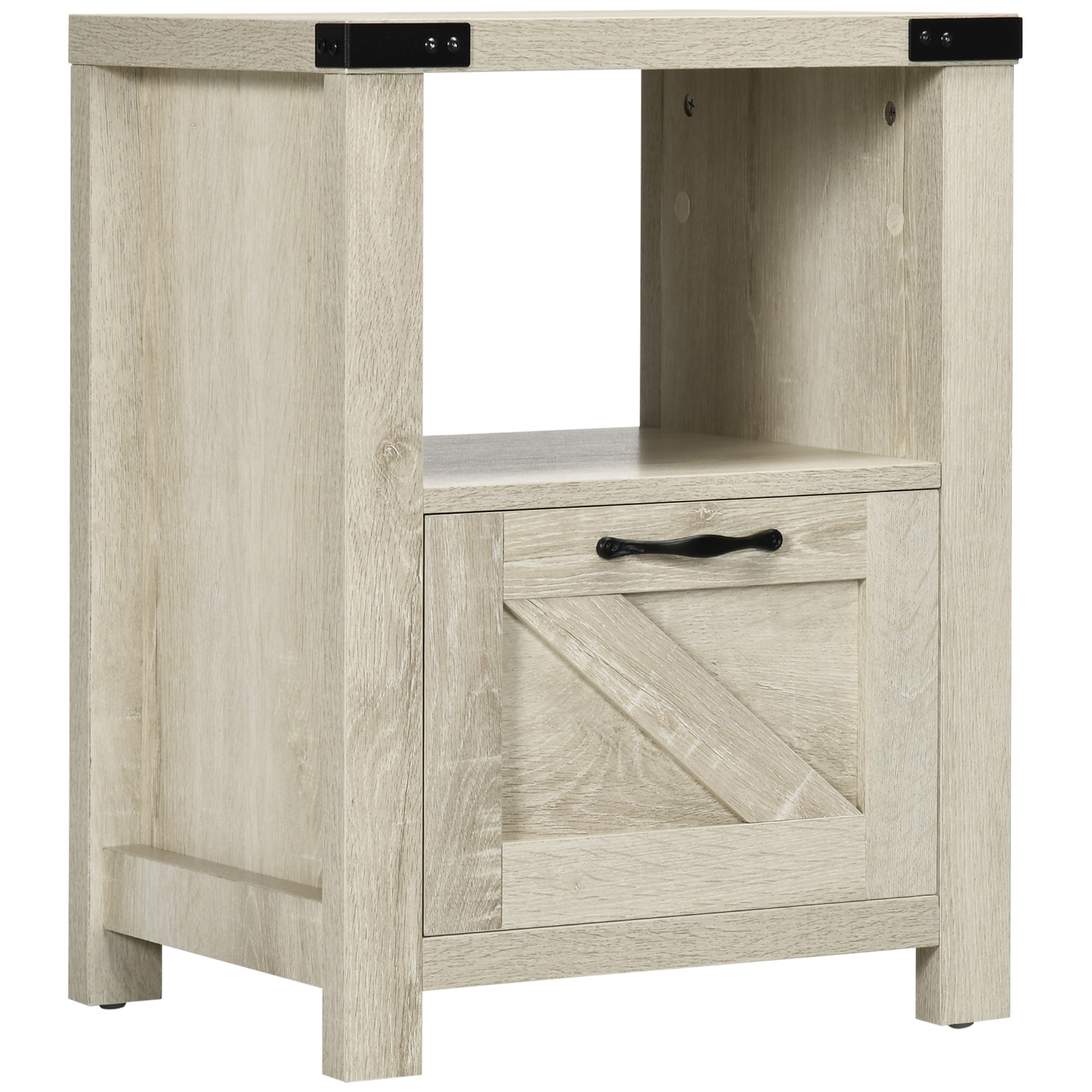 Farmhouse End Table with Storage for Living Room Oak