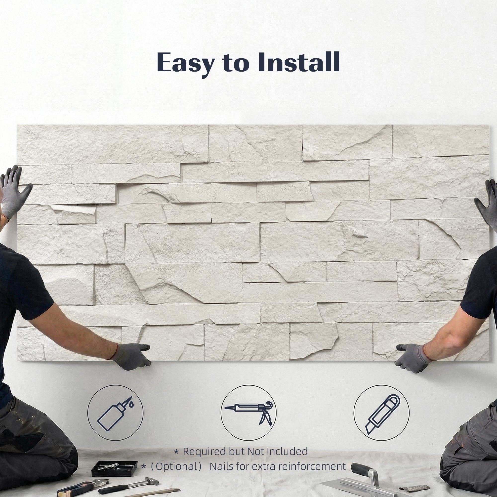 8-Pack 3D Faux Stone Wall Panels, Lightweight Polyurethane Panels for Interior and Exterior Accent Walls, Water-Resistant, 4' x 2', Cover 61.8 Sq.Ft., 0.8" Thick, Light Gray