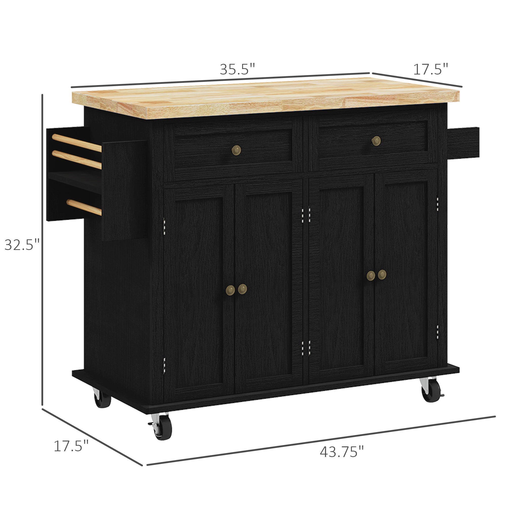 Modern Rolling Kitchen Island Cart w/ Storage, Spice Rack, Towel Rack & Drawers