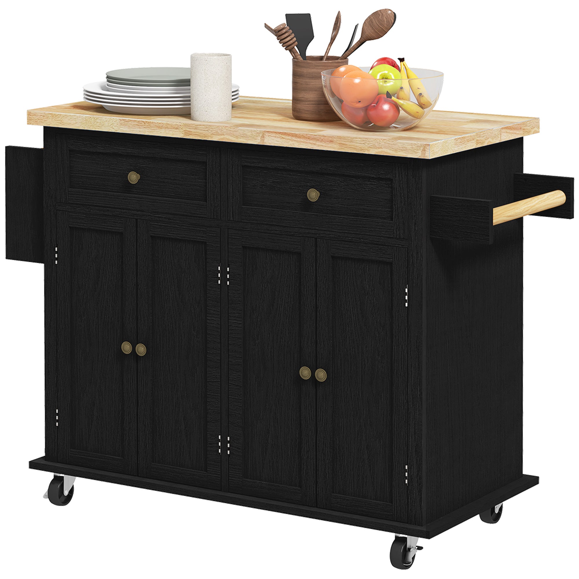 Modern Rolling Kitchen Island Cart w/ Storage, Spice Rack, Towel Rack & Drawers