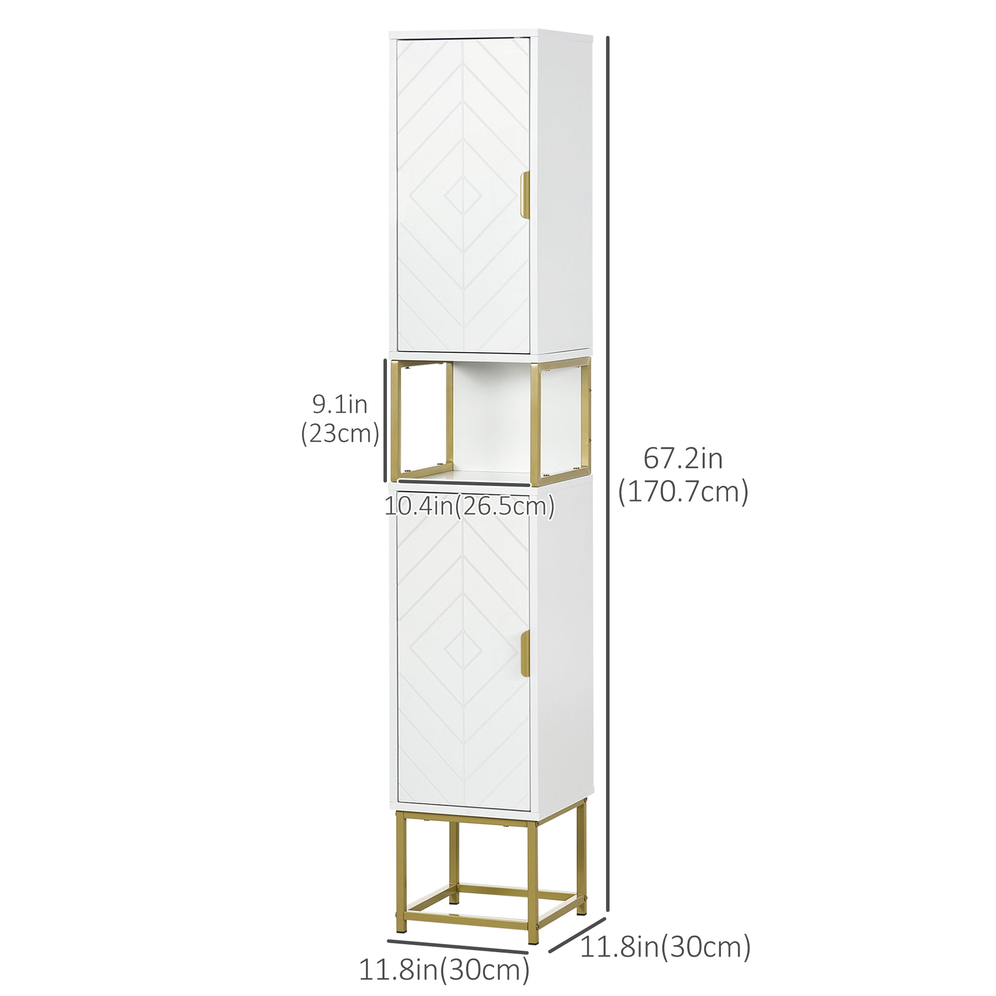 kleankin Tall Bathroom Storage Cabinet, Freestanding Linen Tower with Adjustable Shelf, 2 Doors and Steel Base, White