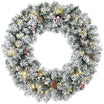 24 Inch Pre-Lit Christmas Wreath for Front Door with LED Lights, Pine Cones and Berries, Flocked Winter Wreath for Windows, Wall Decoration, Green
