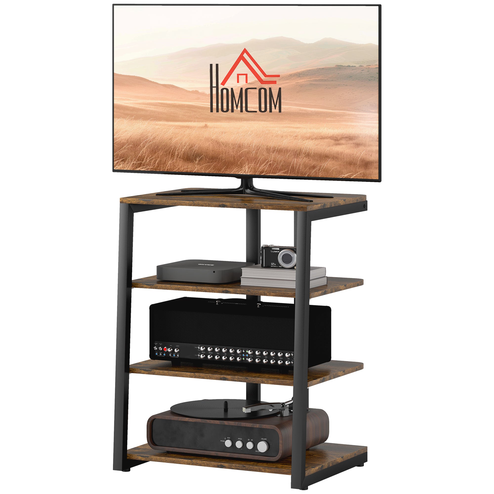 TV Stand Cabinet for 28" TVs with Adjustable Shelves and Extension Lead Holder for Living Room, Rustic Brown