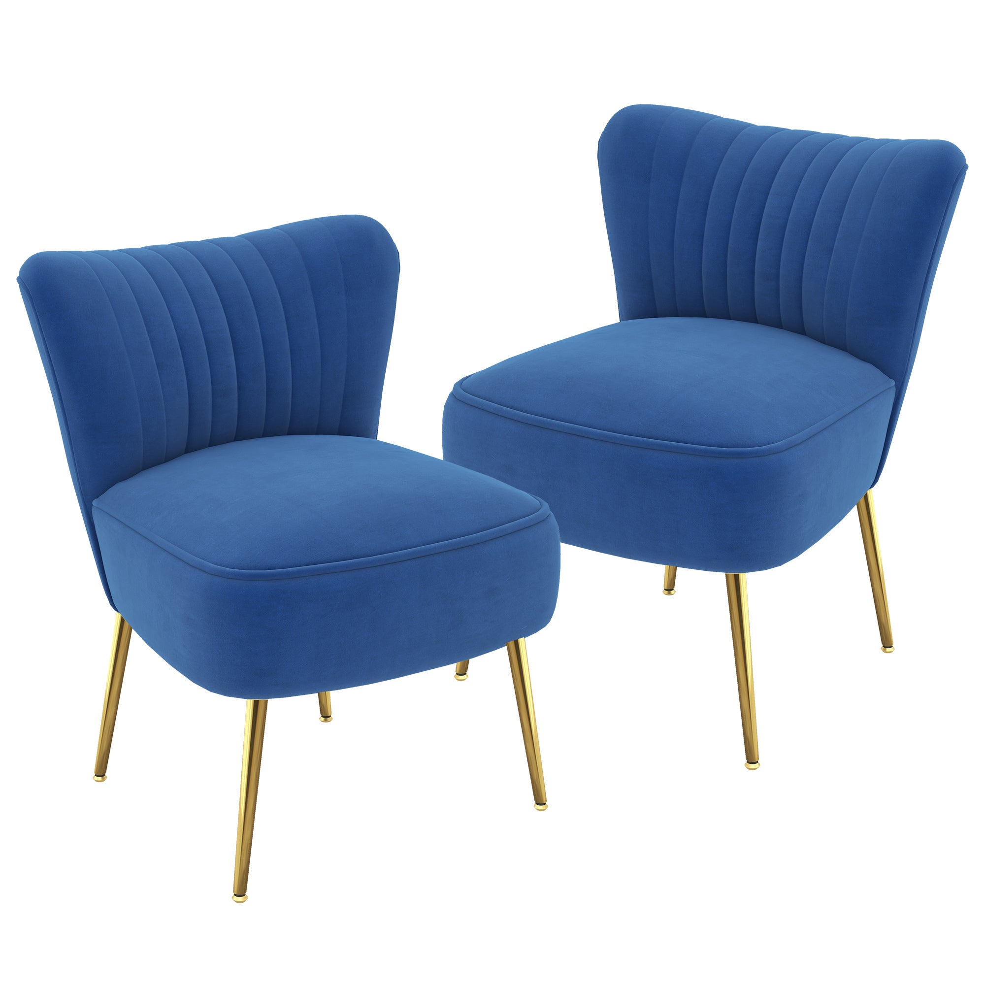 HOMCOM Modern Armless Accent Chairs Set of 2, Upholstered Slipper Chairs for Bedroom, Velvet Wingback Living Room Chairs with Gold Steel Legs and Tufted Back, Dark Blue