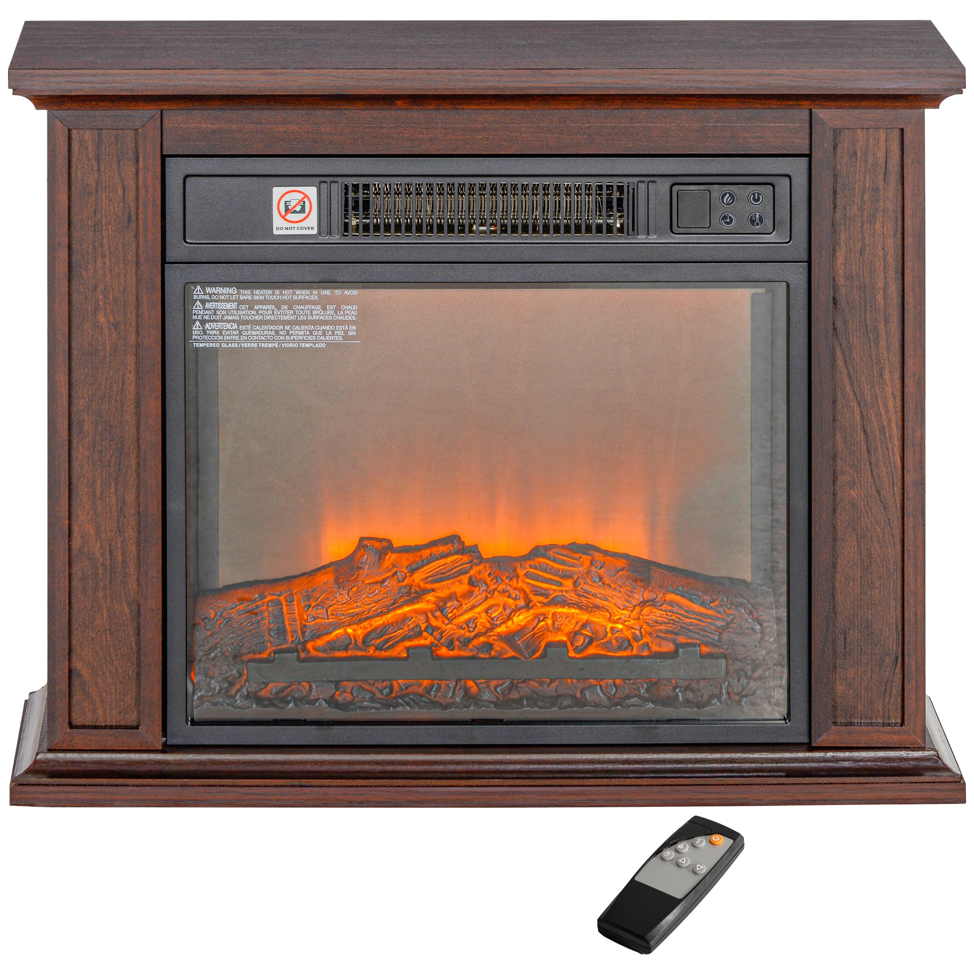 26" Freestanding Electric Fireplace with Mantel 1400W Heater with 3D Flame Effect Brown