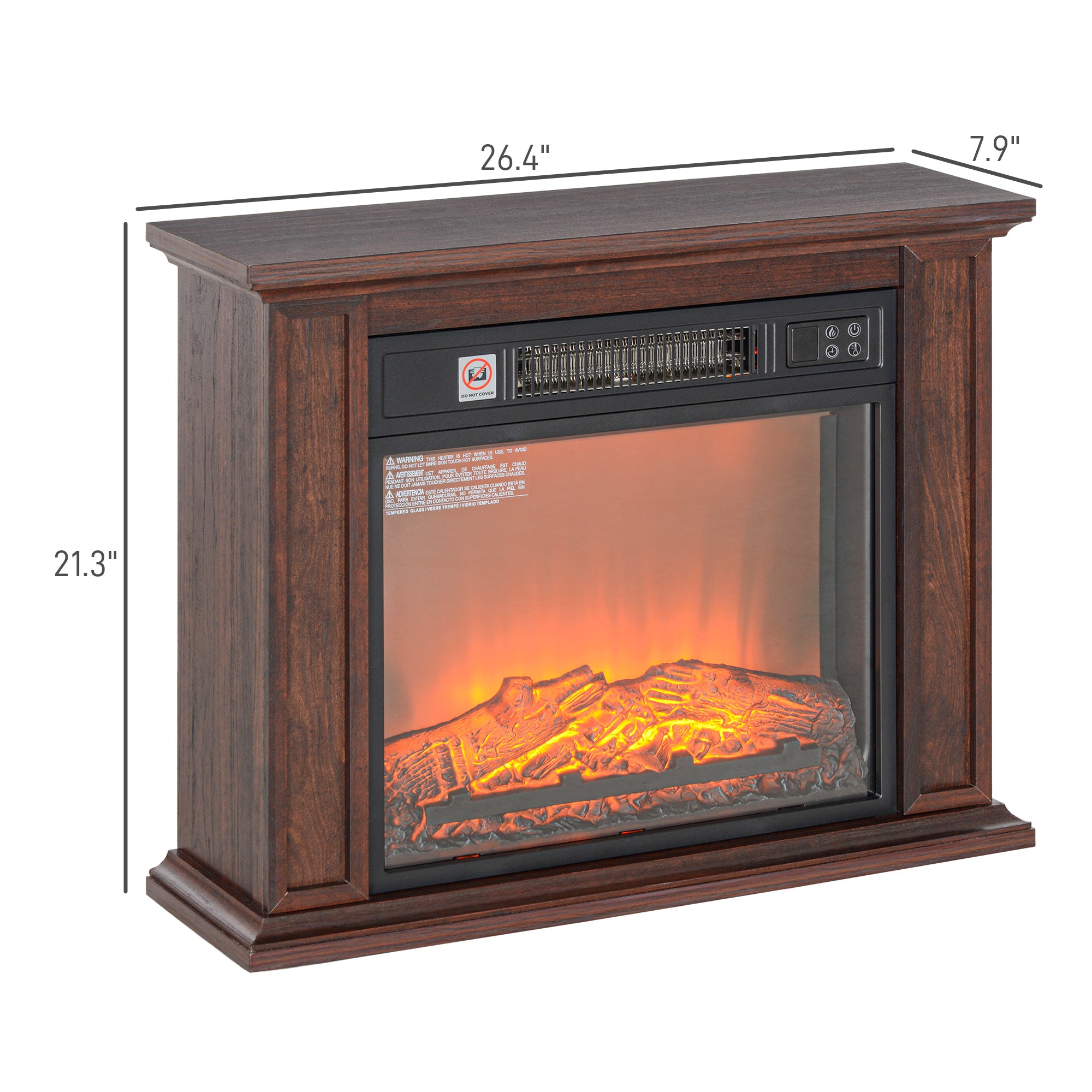 26" Freestanding Electric Fireplace with Mantel 1400W Heater with 3D Flame Effect Brown