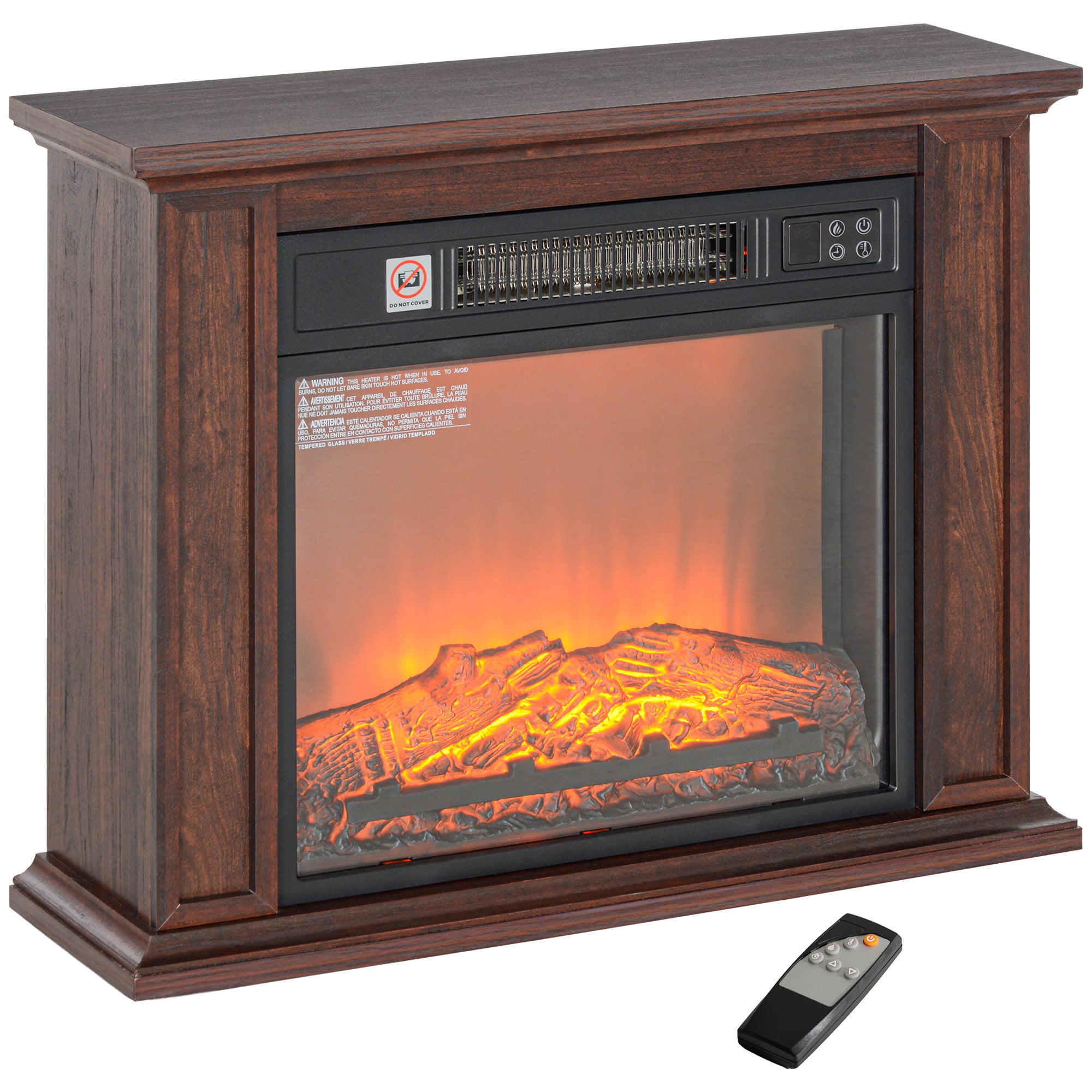 26" Freestanding Electric Fireplace with Mantel 1400W Heater with 3D Flame Effect Brown