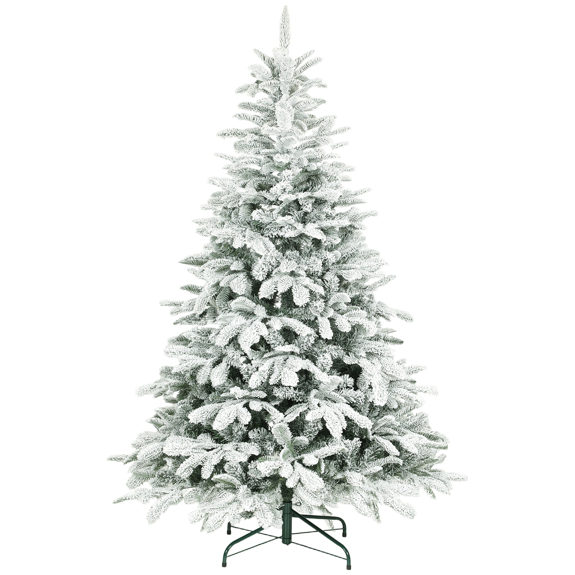 6 ft Artificial Flocked Christmas Tree with 1182 Branches, Hinged Xmas Tree with Foldable Metal Stand, Easy Assembly for Home Office Decor