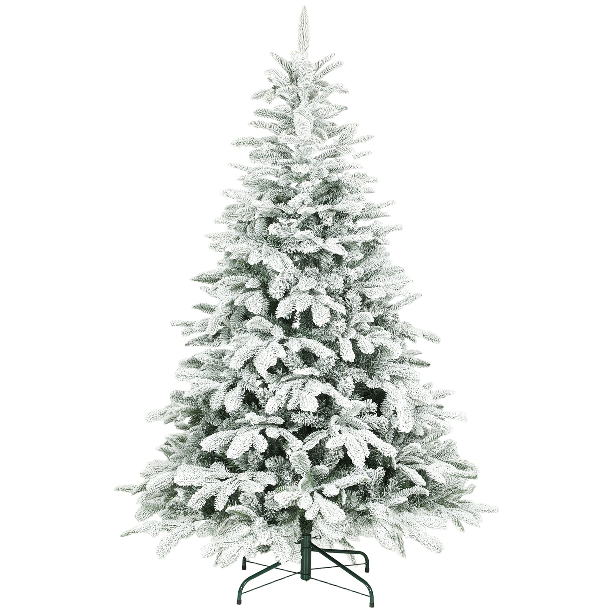 6 ft Artificial Flocked Christmas Tree with 1182 Branches, Hinged Xmas Tree with Foldable Metal Stand, Easy Assembly for Home Office Decor